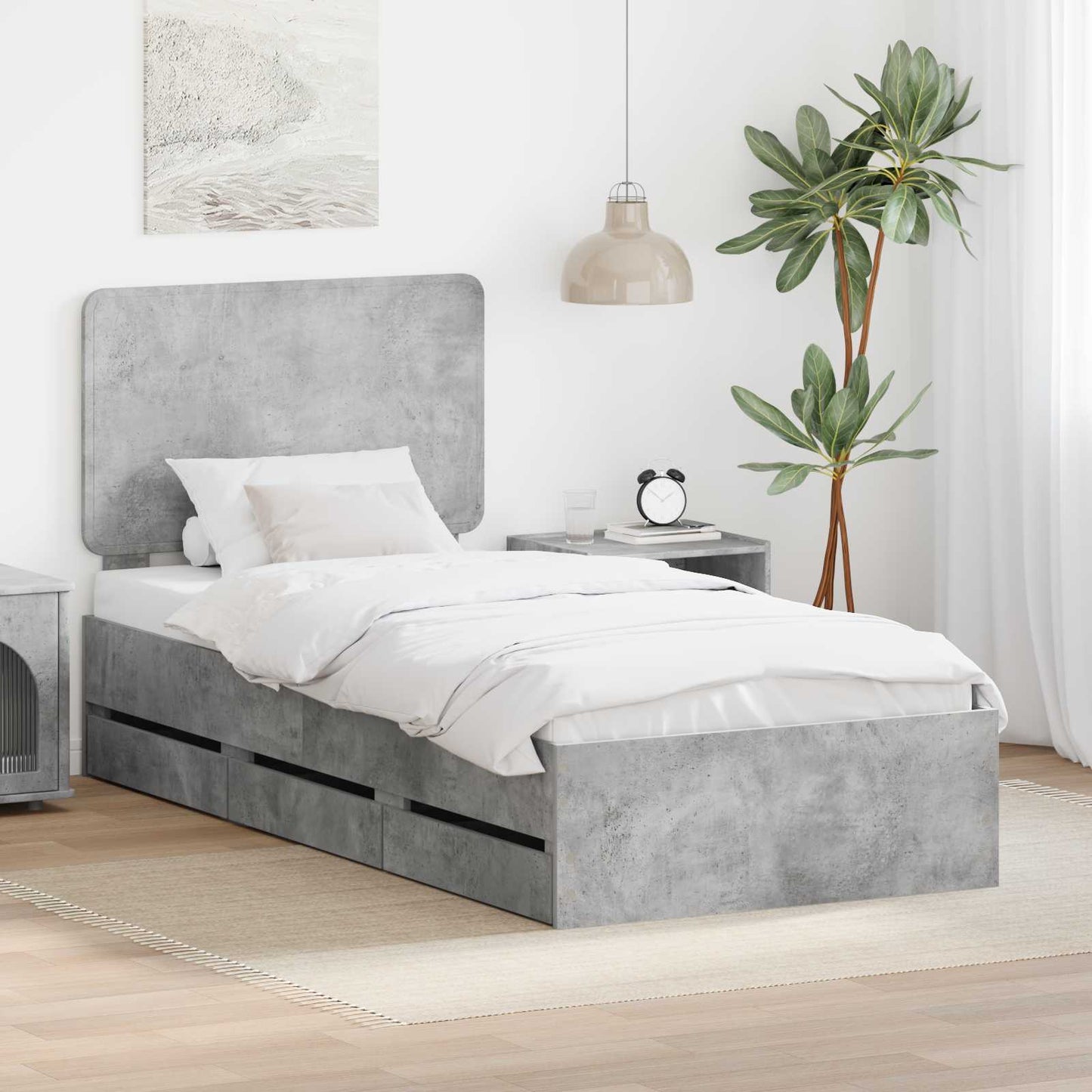 vidaXL Σκελετός Κρεβατιού Σκυρόδεμα Γκρι 90 x 200 cm Μηχανήματος Ξύλο