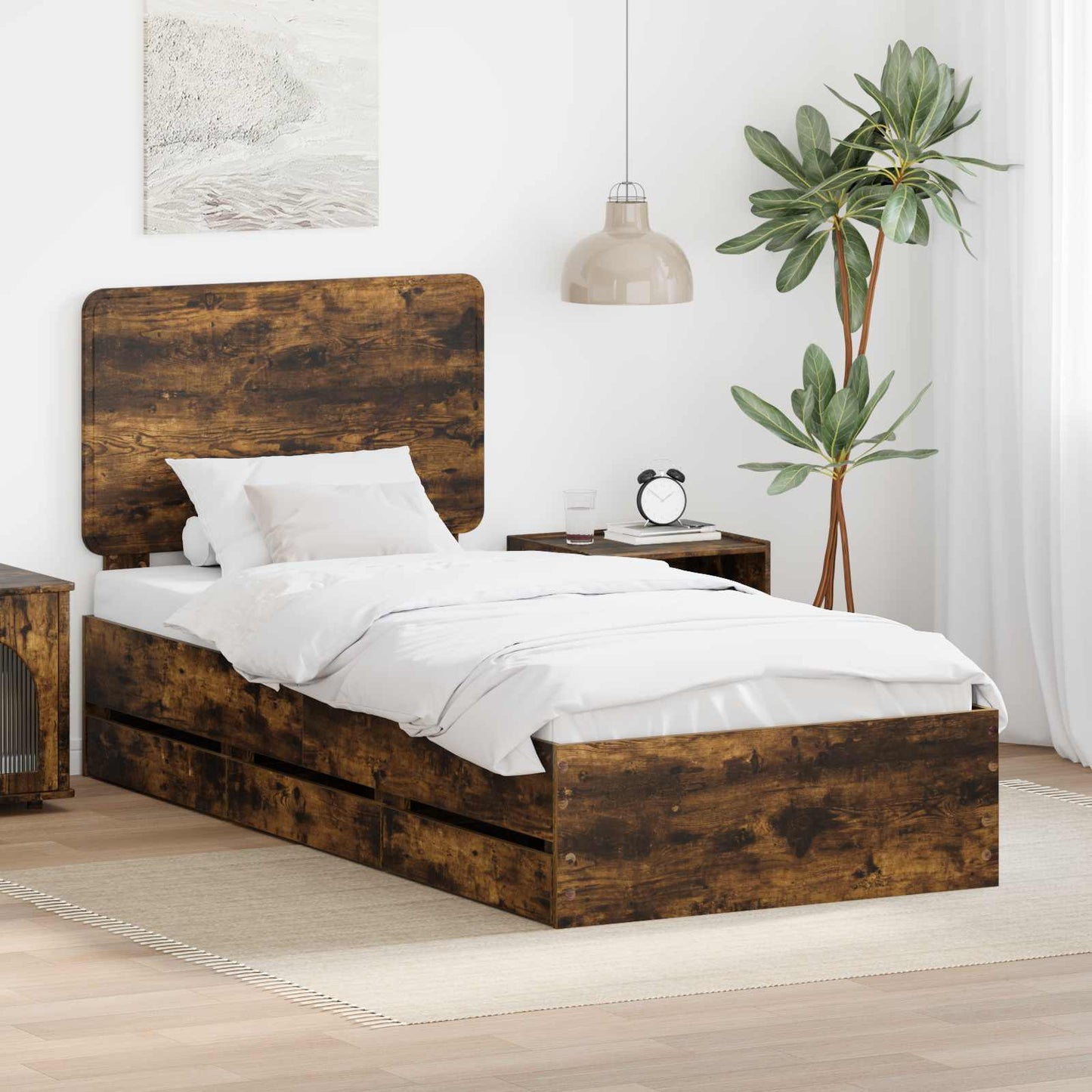 vidaXL Σκελετός Κρεβατιού Καπνιστό Δρύς 90 x 190 cm Μηχανήματος Ξύλο