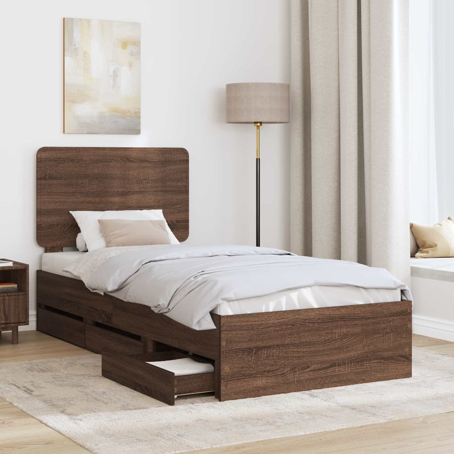 vidaXL Σκελετός Κρεβατιού Καφέ δρυς 90 x 200 cm Μηχανήματος Ξύλο