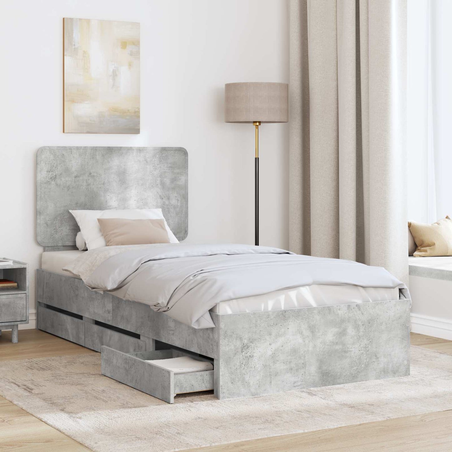 vidaXL Σκελετός Κρεβατιού Σκυρόδεμα Γκρι 75 x 190 cm Μηχανήματος Ξύλο