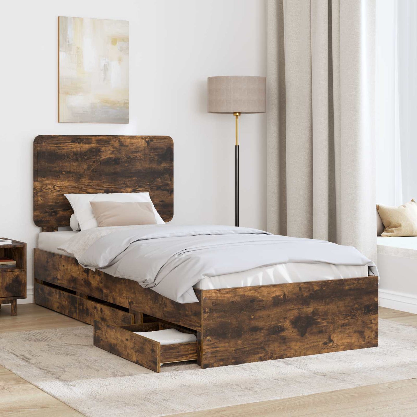 vidaXL Σκελετός Κρεβατιού Καπνιστό Δρύς 75 x 190 cm Μηχανήματος Ξύλο