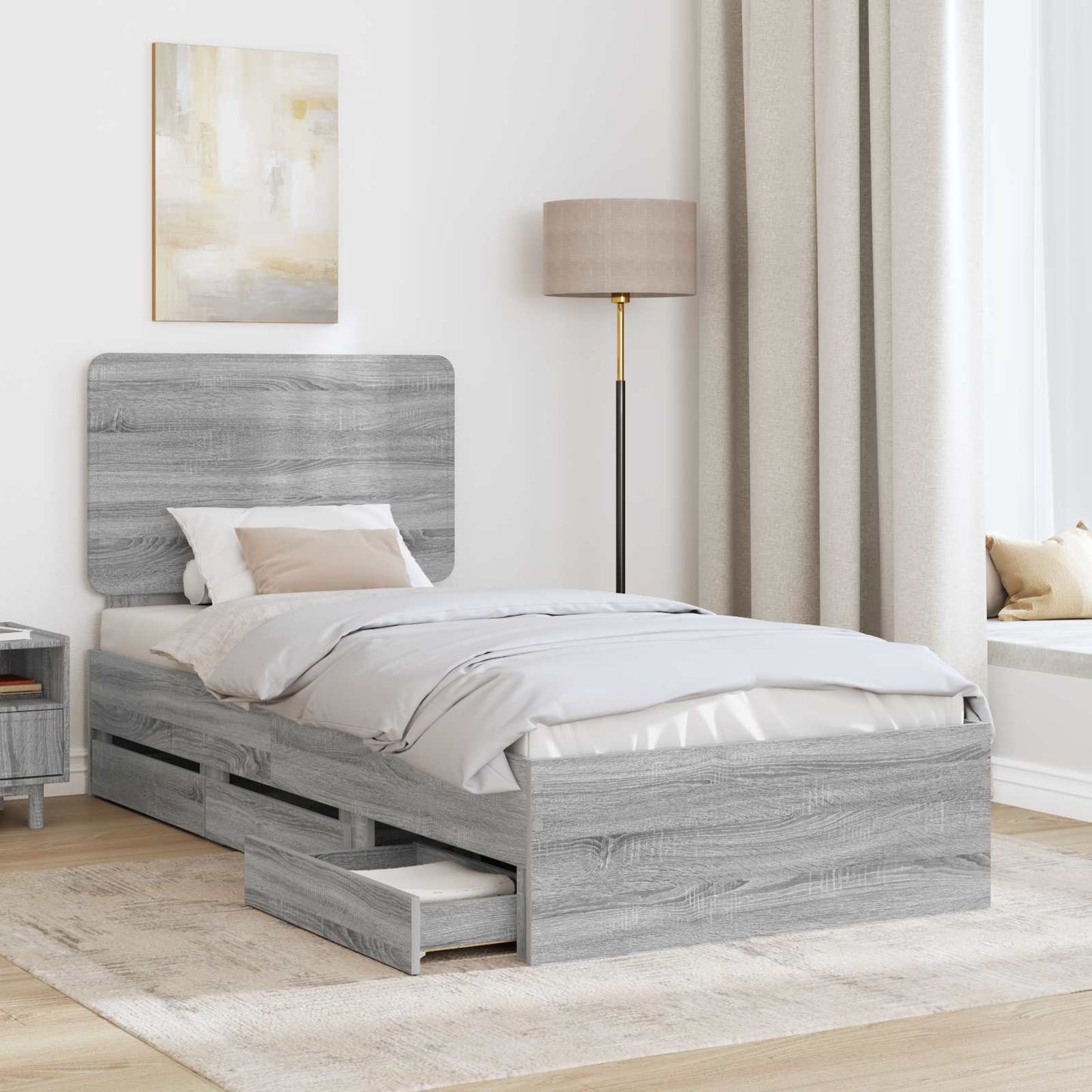 vidaXL Σκελετός Κρεβατιού Γκρίζο Σονομα 75 x 190 cm Μηχανήματος Ξύλο