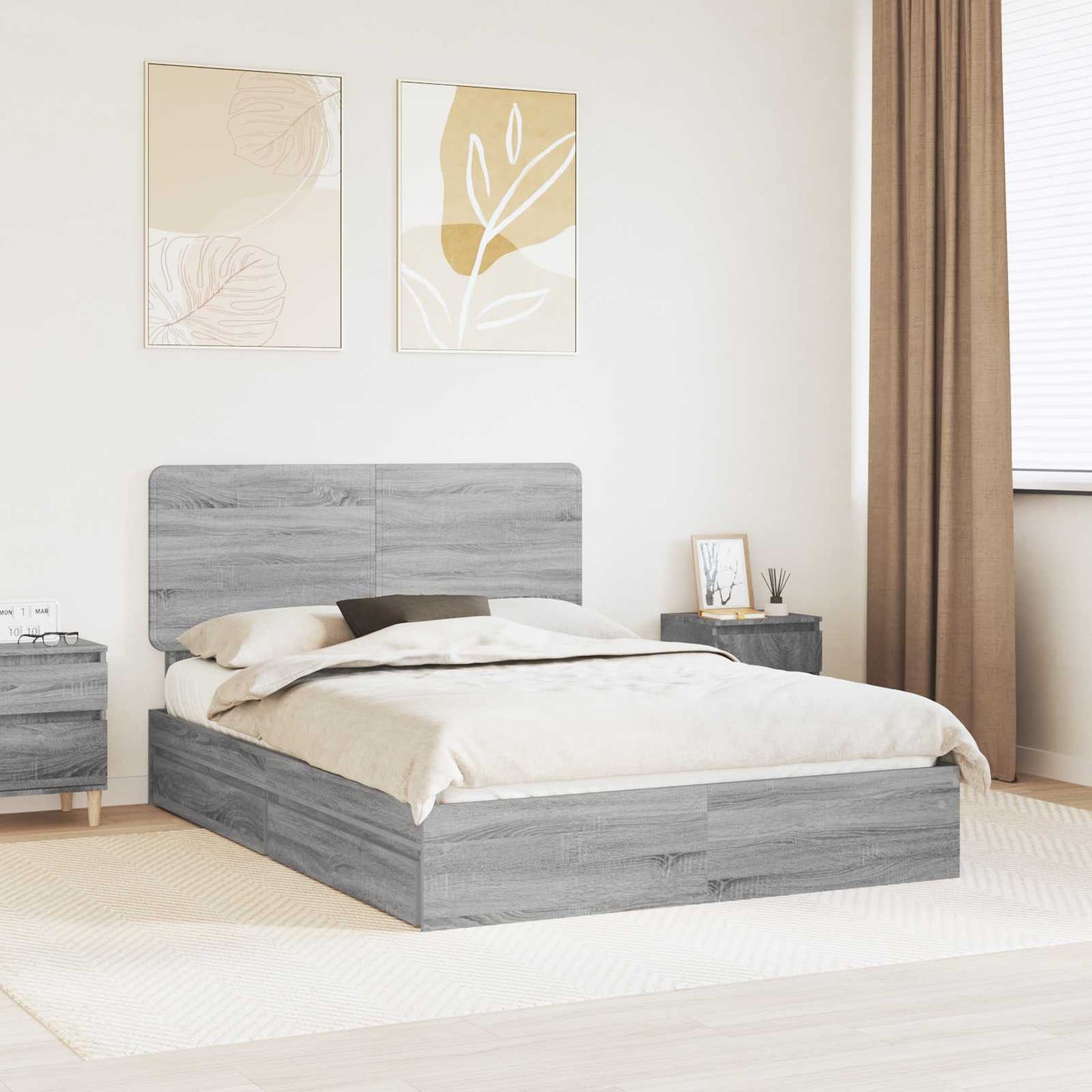 vidaXL Κρεβάτι Αποθήκης Γκρίζο Σονομα 160 x 200 cm Επεξεργασμένο ξύλο