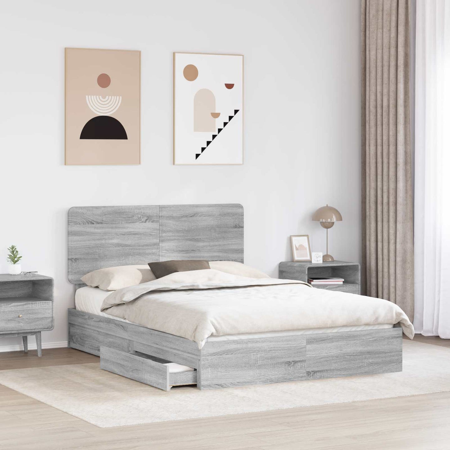 vidaXL Κρεβάτι Αποθήκης Γκρίζο Σονομα 160 x 200 cm Επεξεργασμένο ξύλο