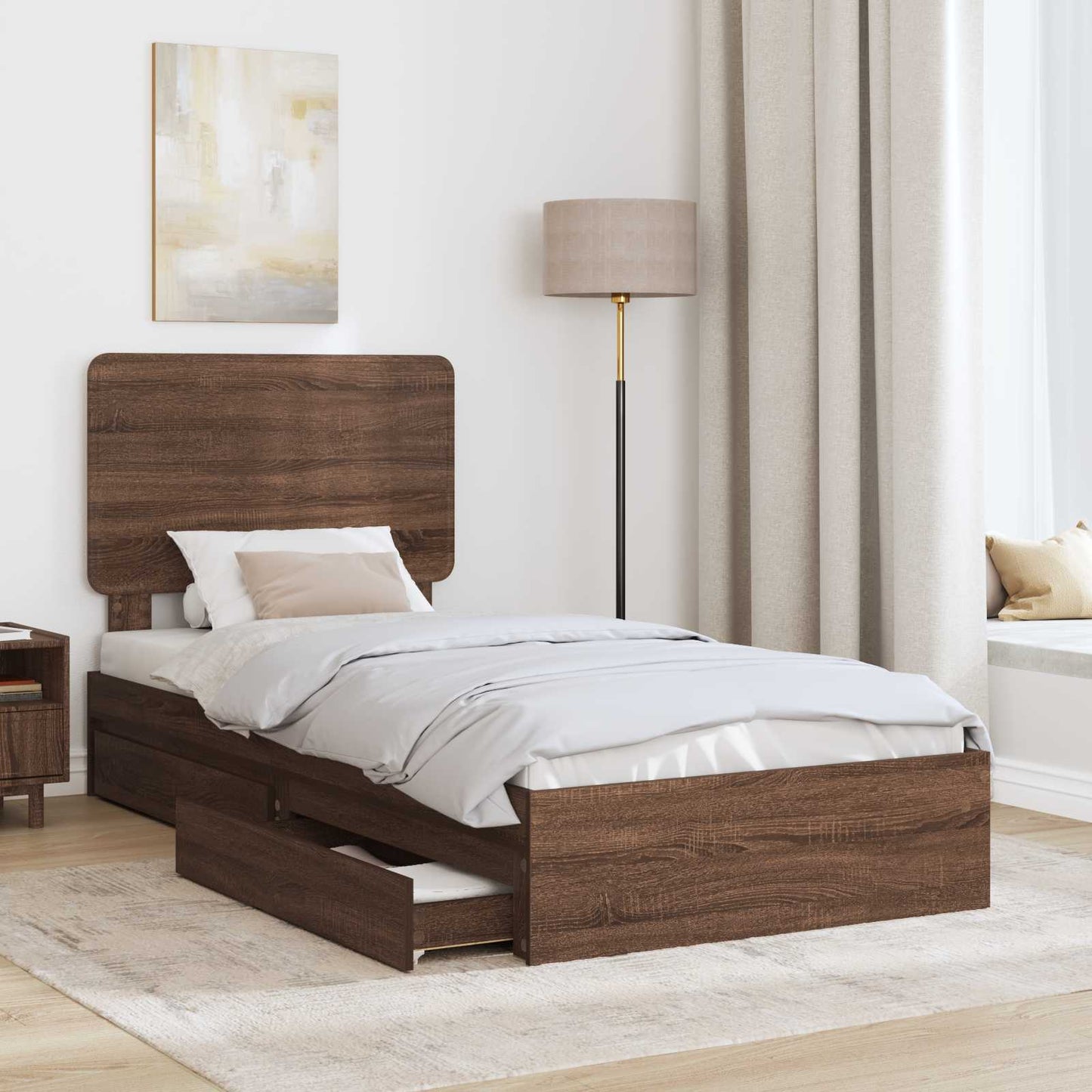 vidaXL Κρεβάτι Αποθήκης Καφέ δρυς 100 x 200 cm Επεξεργασμένο ξύλο