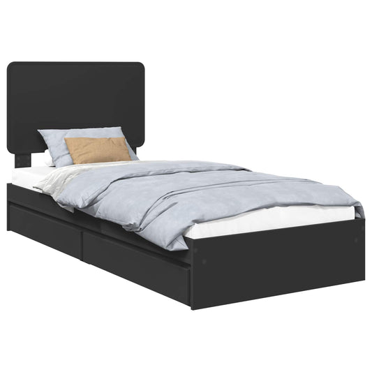 vidaXL Κρεβάτι Αποθήκης Μαύρο 75 x 190 cm Επεξεργασμένο ξύλο