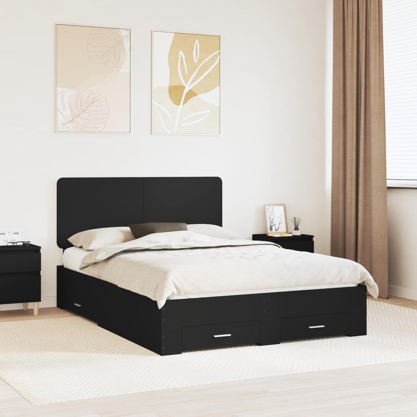 vidaXL Σκελετός Κρεβατιού Μαύρο 140 x 190 cm Επεξεργασμένο ξύλο