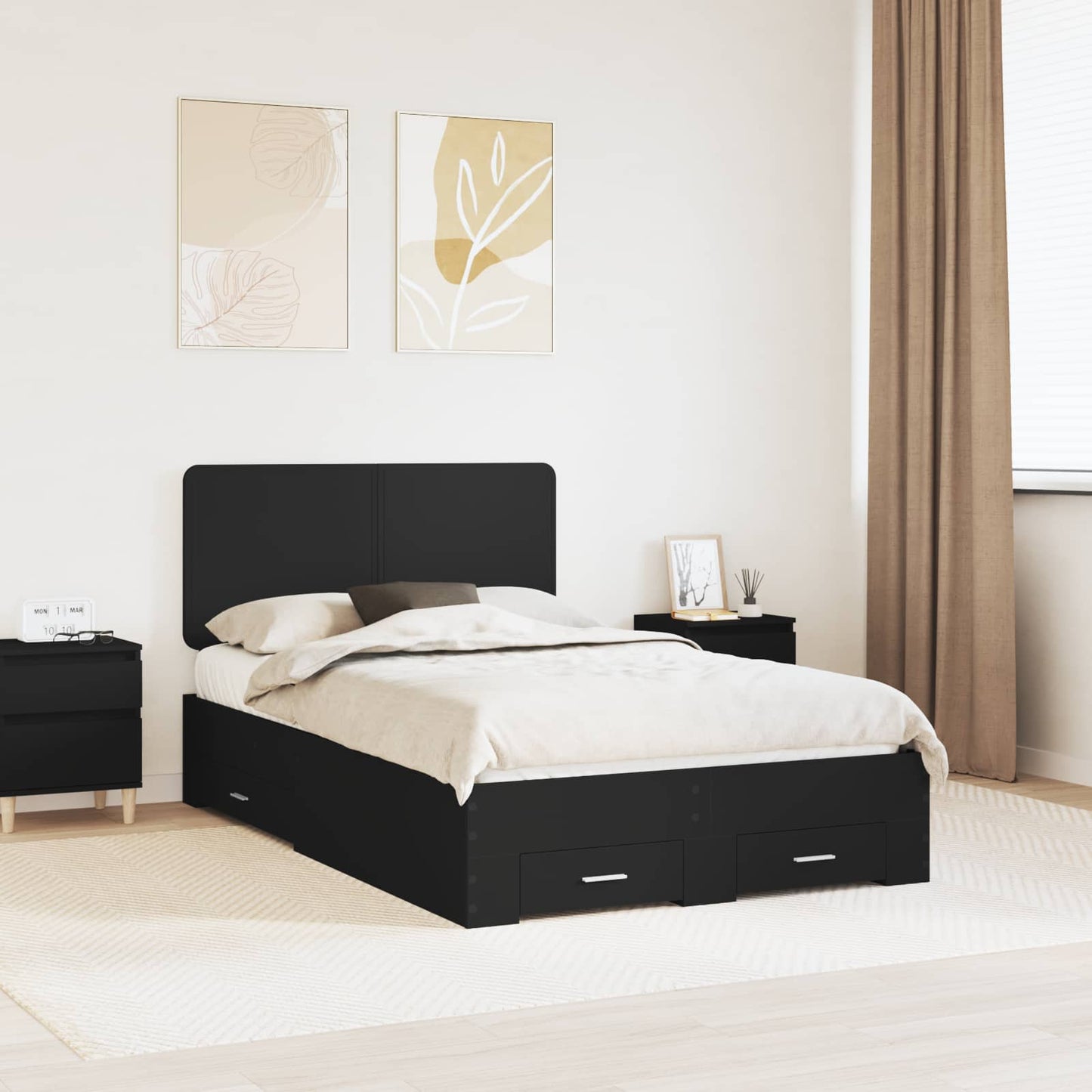 vidaXL Σκελετός Κρεβατιού Μαύρο 135 x 190 cm Επεξεργασμένο ξύλο