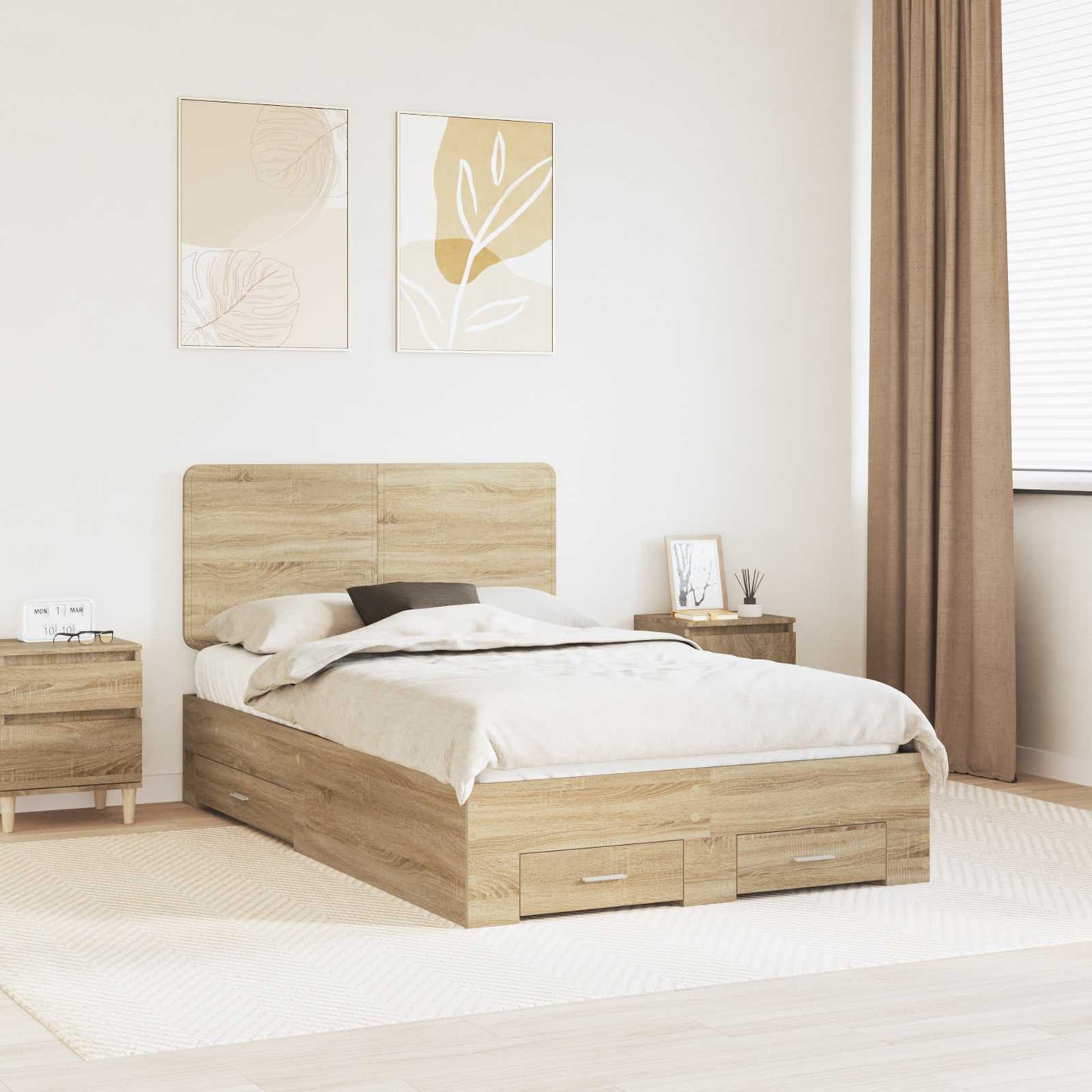 vidaXL Σκελετός Κρεβατιού Δρύς Sonoma 135 x 190 cm Επεξεργασμένο ξύλο
