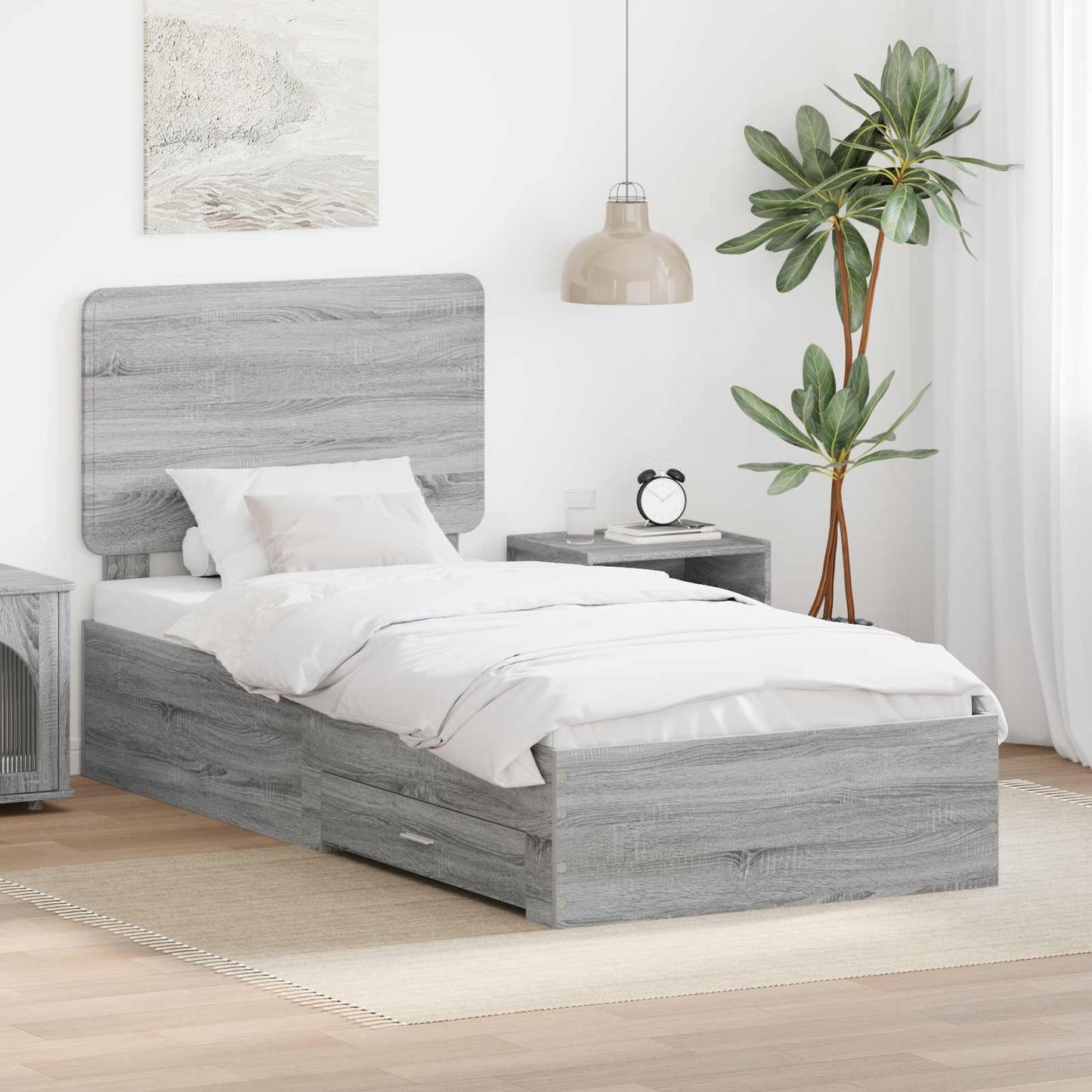 vidaXL Σκελετός Κρεβατιού Γκρίζο Σονομα 90 x 200 cm Επεξεργασμένο ξύλο