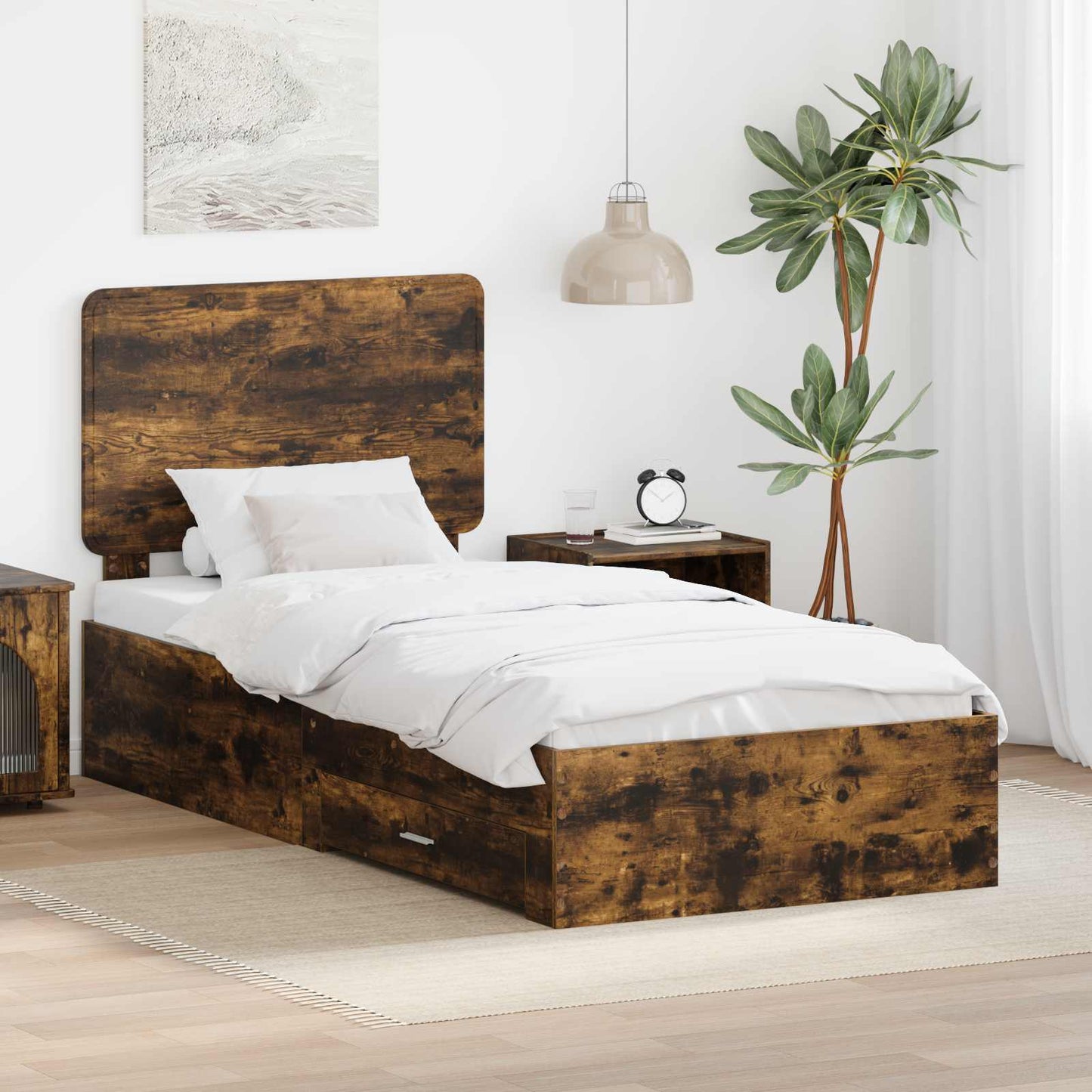 vidaXL Σκελετός Κρεβατιού Καπνιστό Δρύς 90 x 190 cm Επεξεργασμένο ξύλο