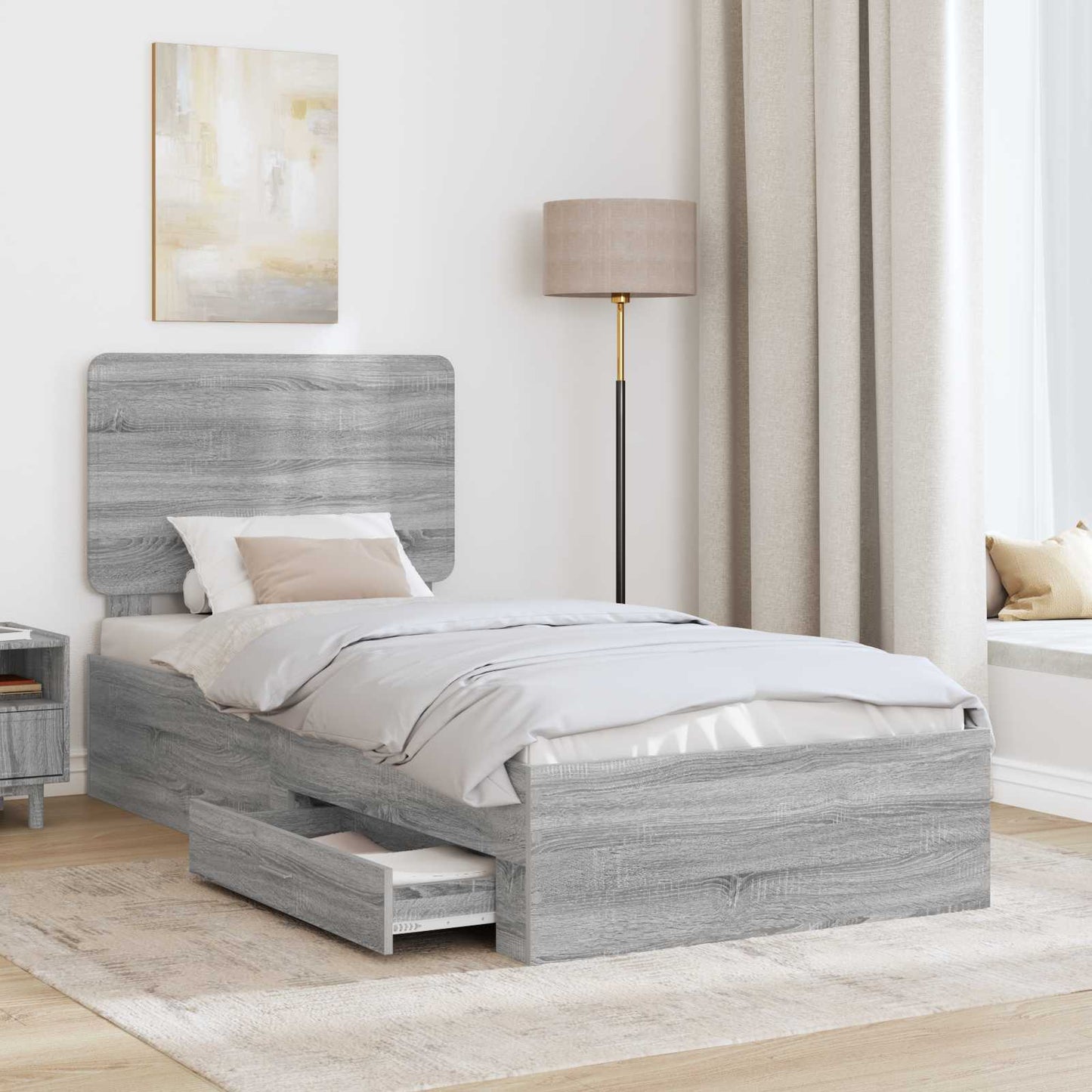 vidaXL Σκελετός Κρεβατιού Γκρίζο Σονομα 90 x 190 cm Επεξεργασμένο ξύλο