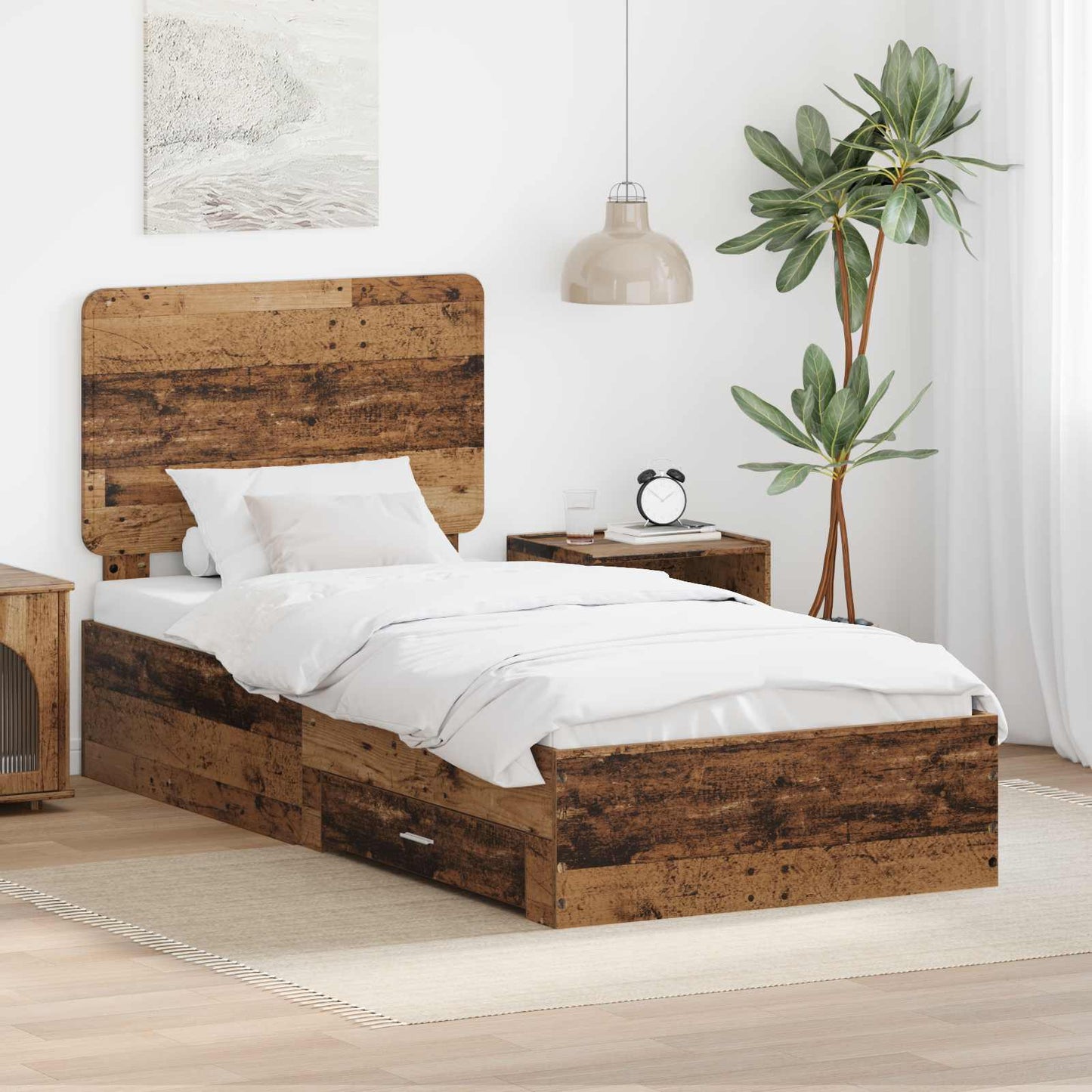 vidaXL Σκελετός Κρεβατιού Παλιό ξύλο 90 x 190 cm Επεξεργασμένο ξύλο