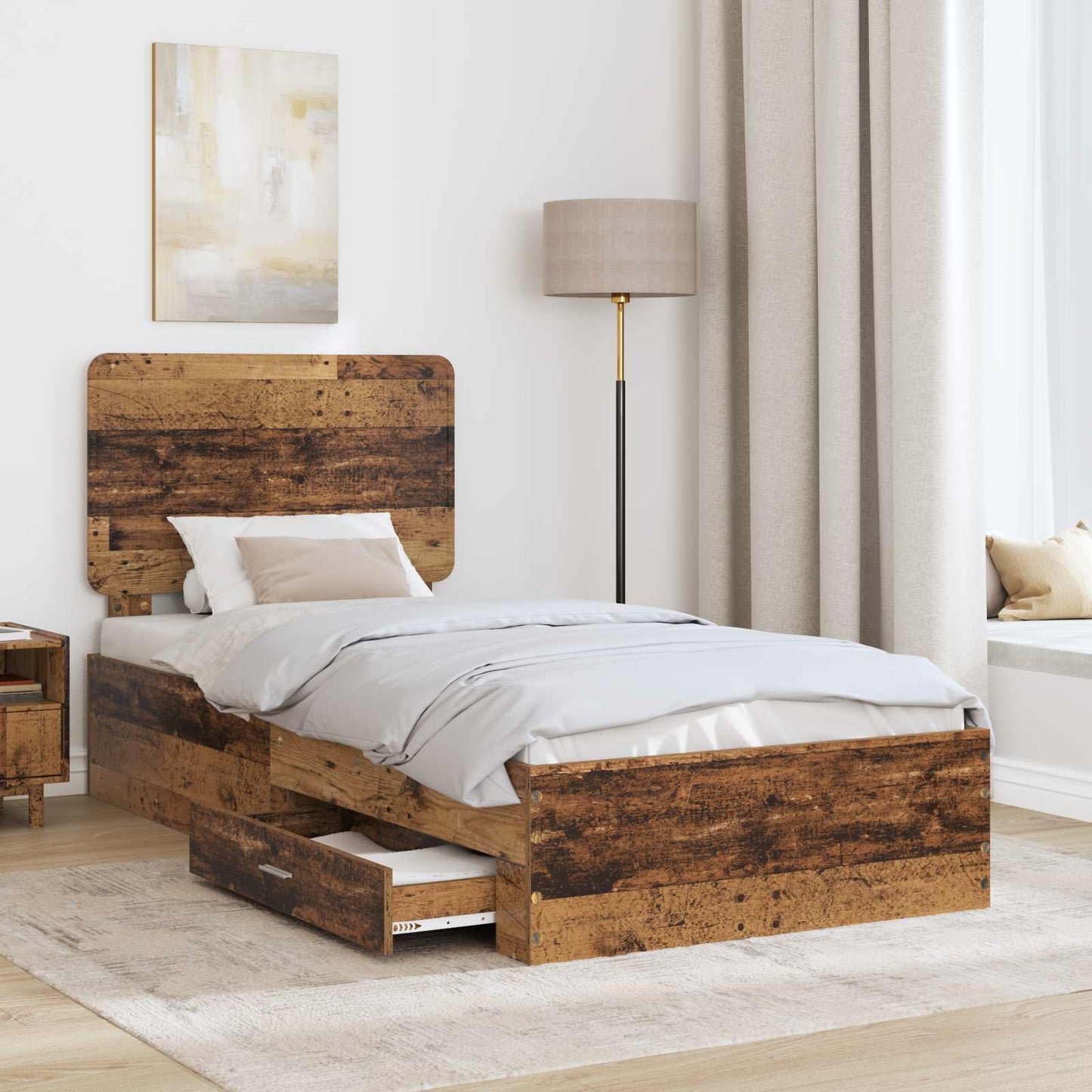 vidaXL Σκελετός Κρεβατιού Παλιό ξύλο 90 x 190 cm Επεξεργασμένο ξύλο