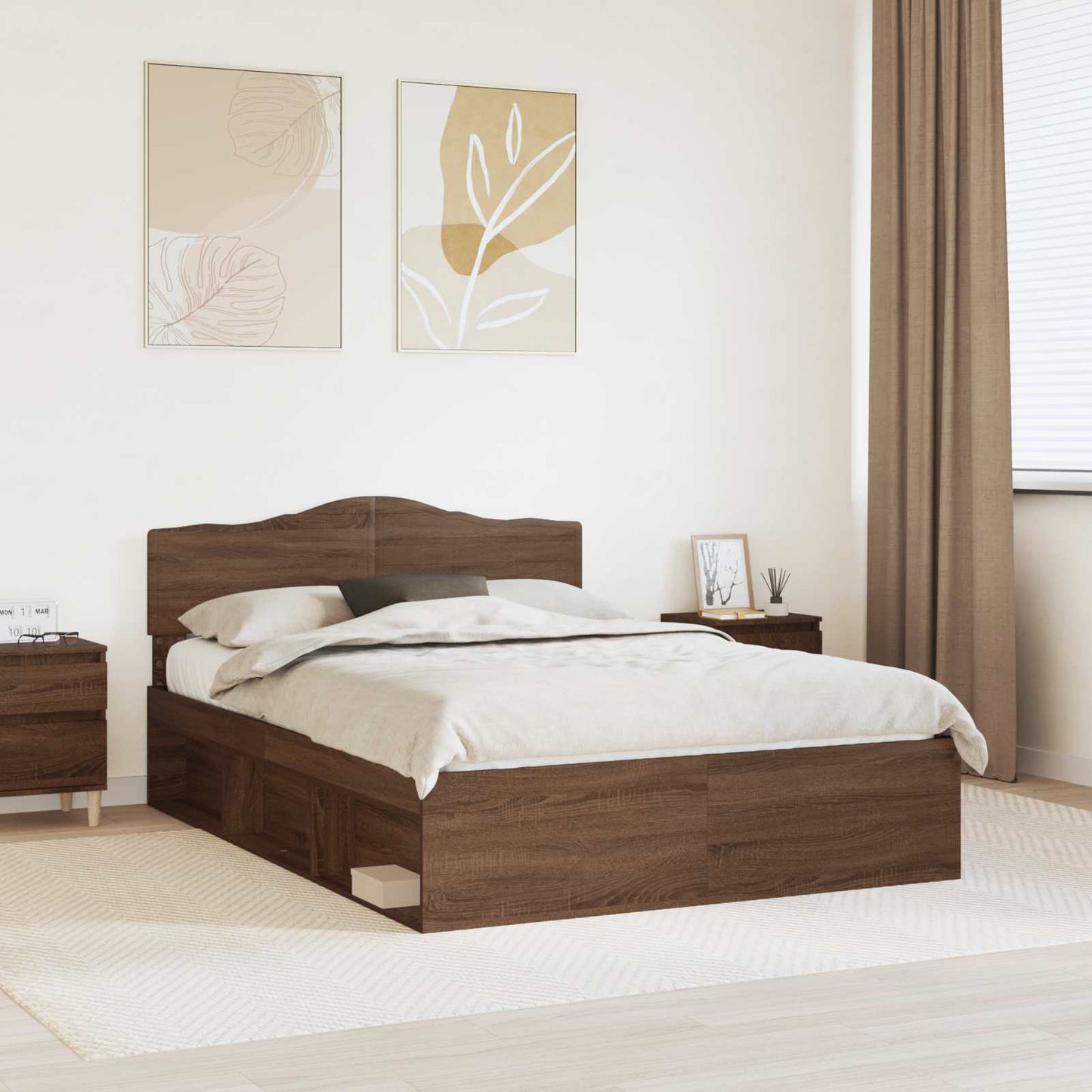 vidaXL Σκελετός Κρεβατιού Καφέ δρυς 140 x 200 cm Στερεά ξυλεία πεύκου