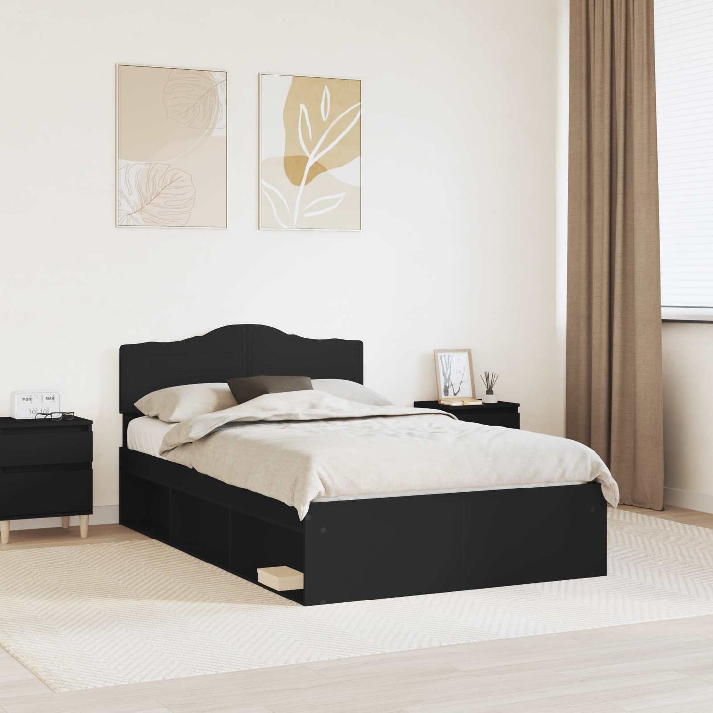 vidaXL Σκελετός Κρεβατιού Μαύρο 135 x 190 cm Στερεά ξυλεία πεύκου