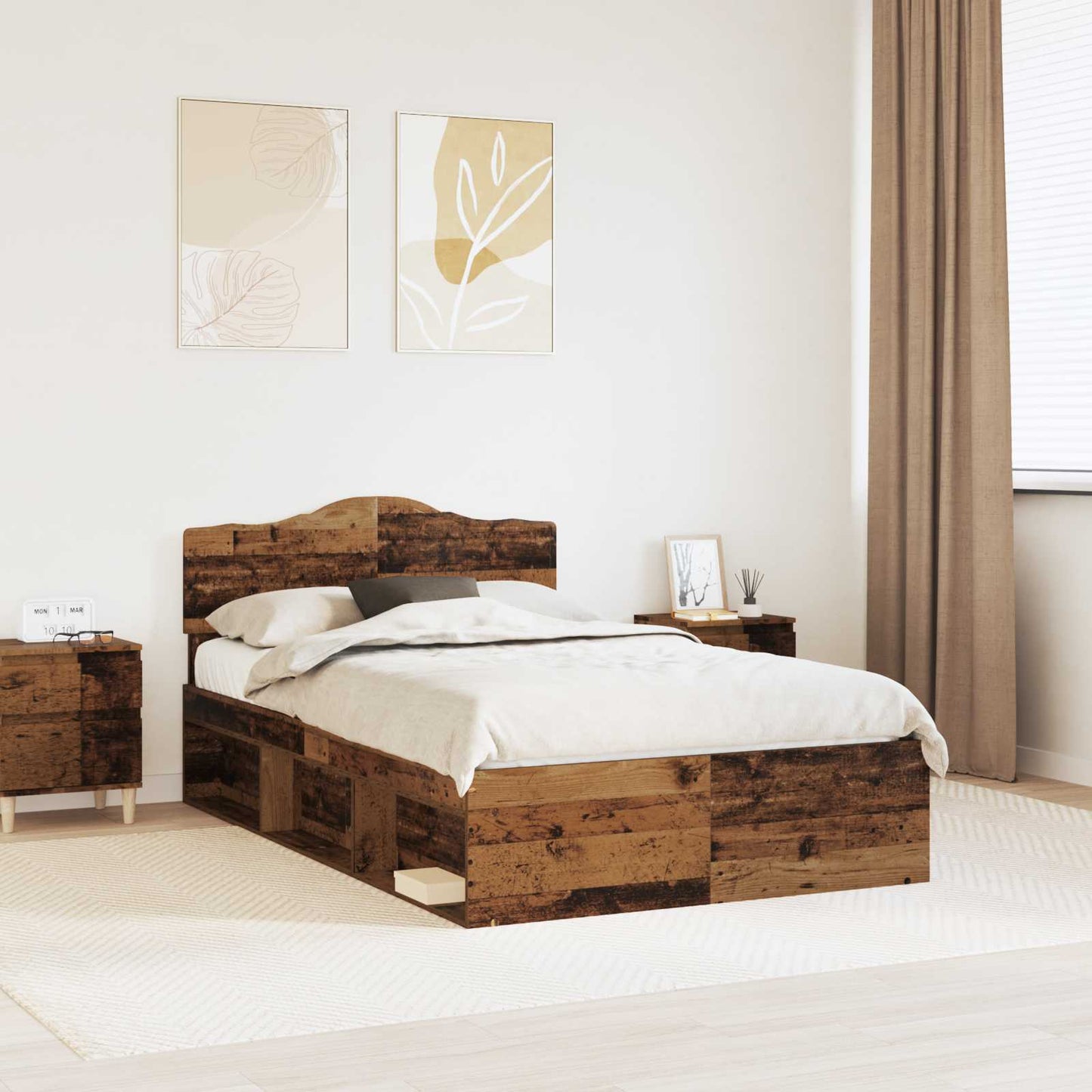 vidaXL Σκελετός Κρεβατιού Παλιό ξύλο 135 x 190 cm Στερεά ξυλεία πεύκου