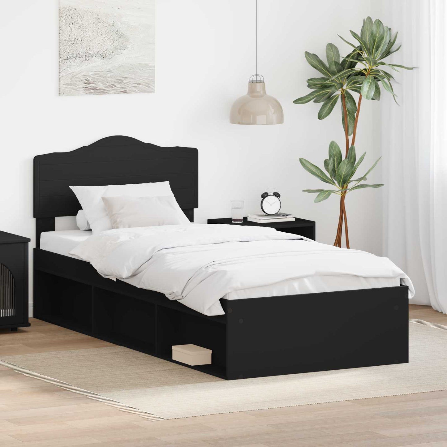 vidaXL Σκελετός Κρεβατιού Μαύρο 90 x 200 cm Στερεά ξυλεία πεύκου