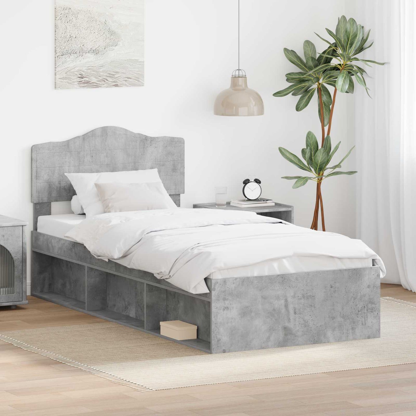 vidaXL Σκελετός Κρεβατιού Σκυρόδεμα 90 x 200 cm Στερεά ξυλεία πεύκου