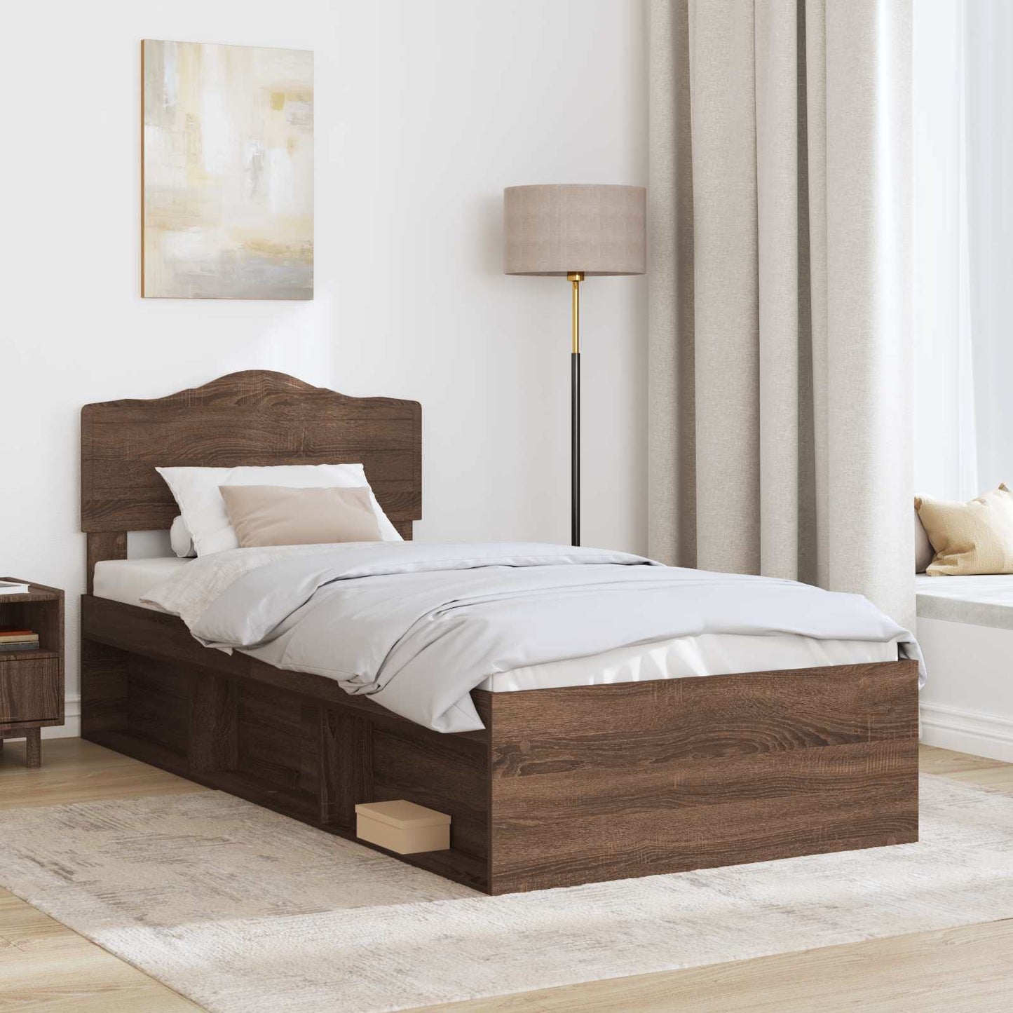 vidaXL Σκελετός Κρεβατιού Καφέ δρυς 90 x 200 cm Στερεά ξυλεία πεύκου