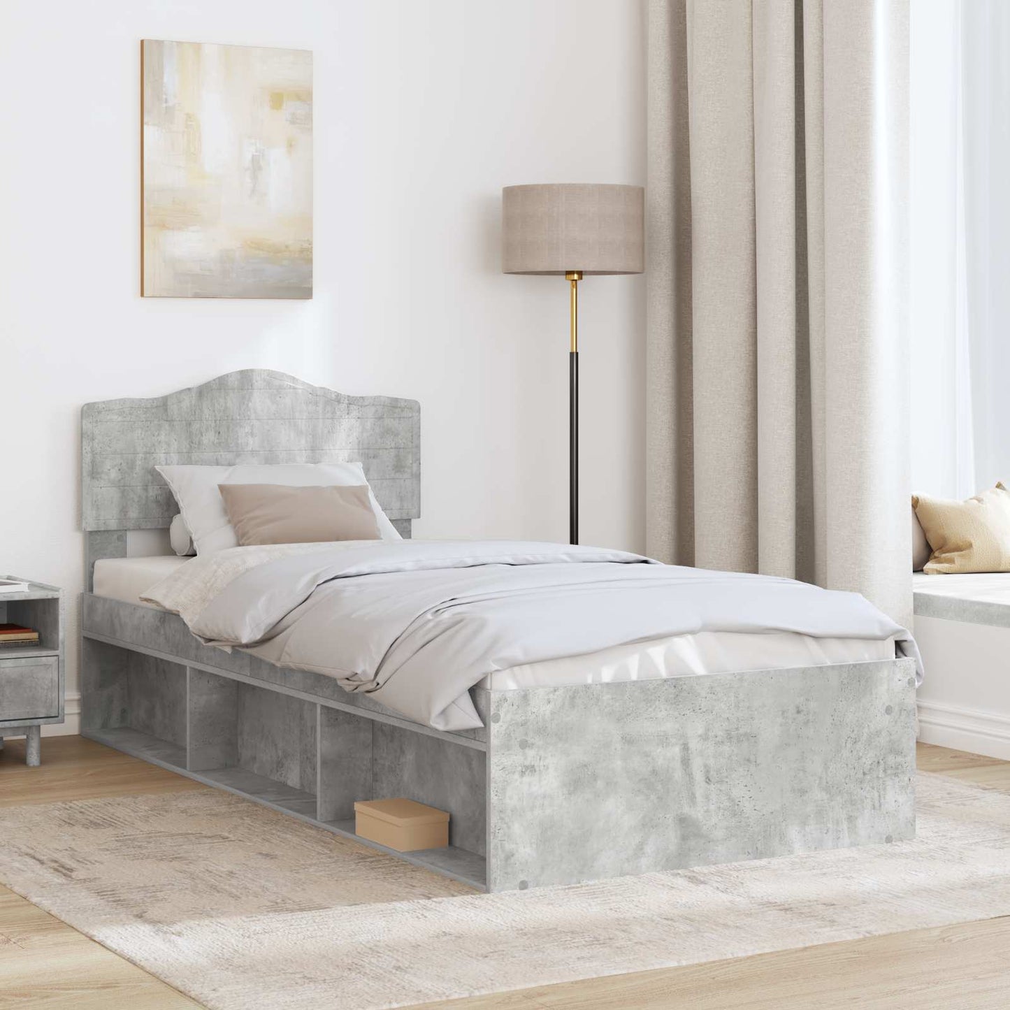 vidaXL Σκελετός Κρεβατιού Γκρι Μπετόν 75 x 190 cm Στερεά ξυλεία πεύκου