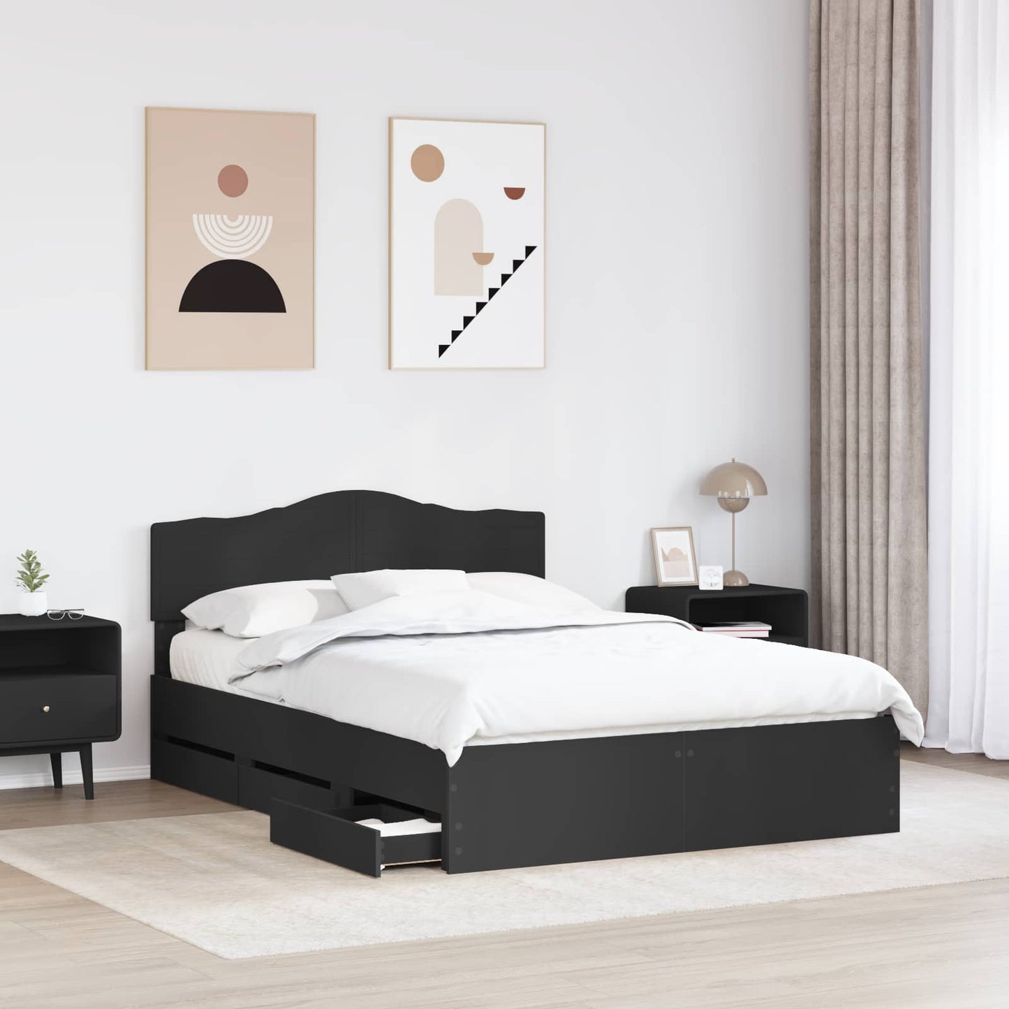 vidaXL Σκελετός Κρεβατιού Μαύρο 150 x 200 cm Μηχανήματος Ξύλο