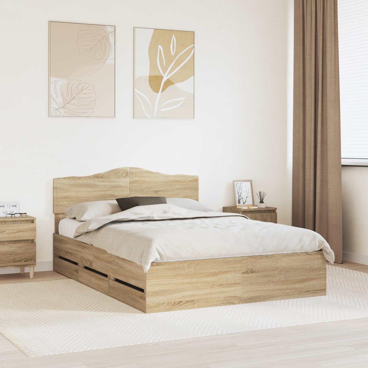 vidaXL Σκελετός Κρεβατιού Δρύς Sonoma 150 x 200 cm Μηχανήματος Ξύλο