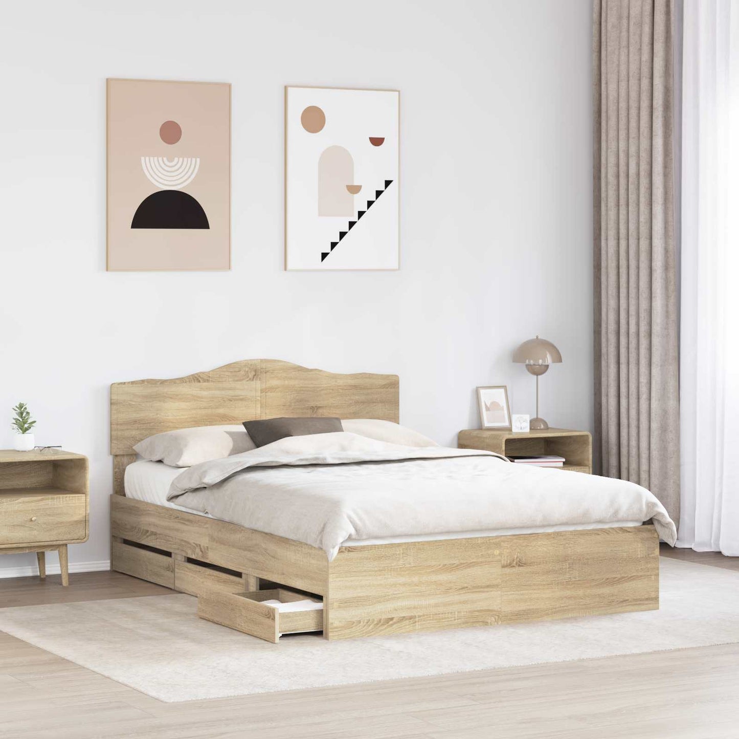 vidaXL Σκελετός Κρεβατιού Δρύς Sonoma 150 x 200 cm Μηχανήματος Ξύλο