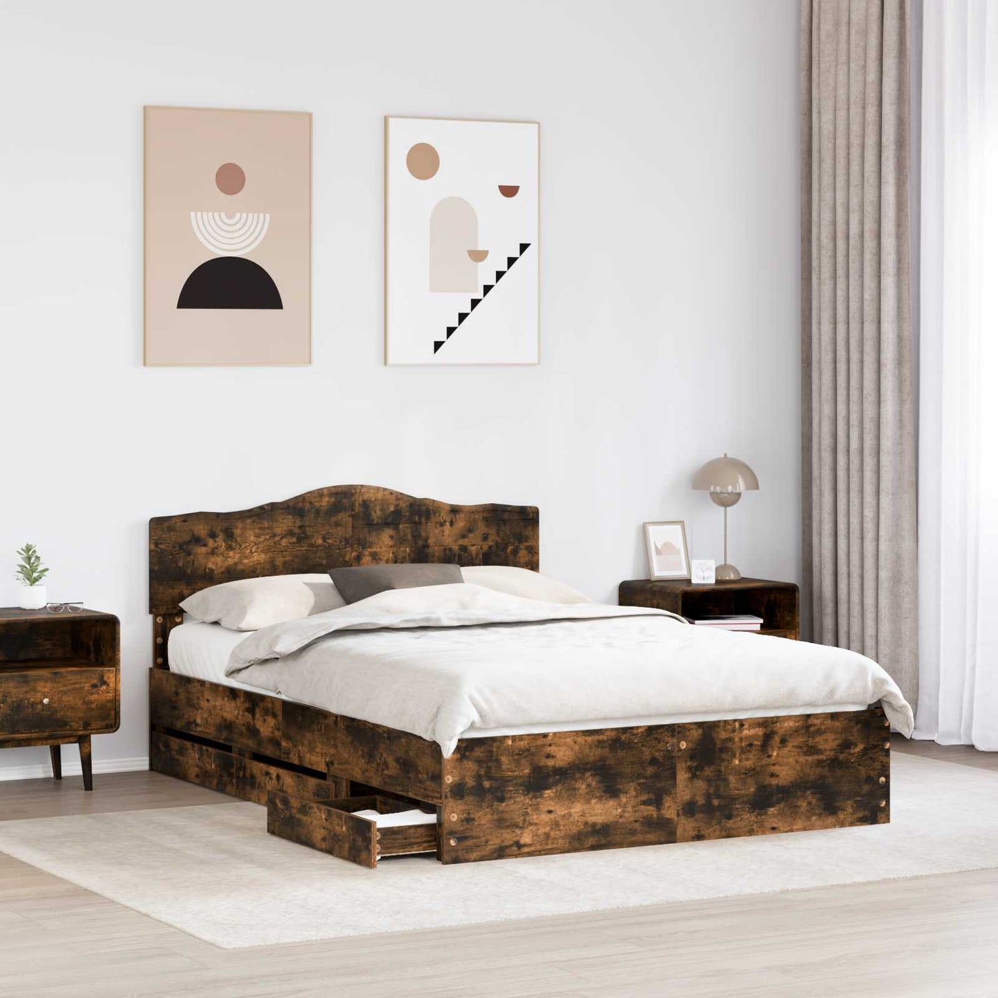 vidaXL Σκελετός Κρεβατιού Καπνιστό Δρύς 140 x 200 cm Μηχανήματος Ξύλο