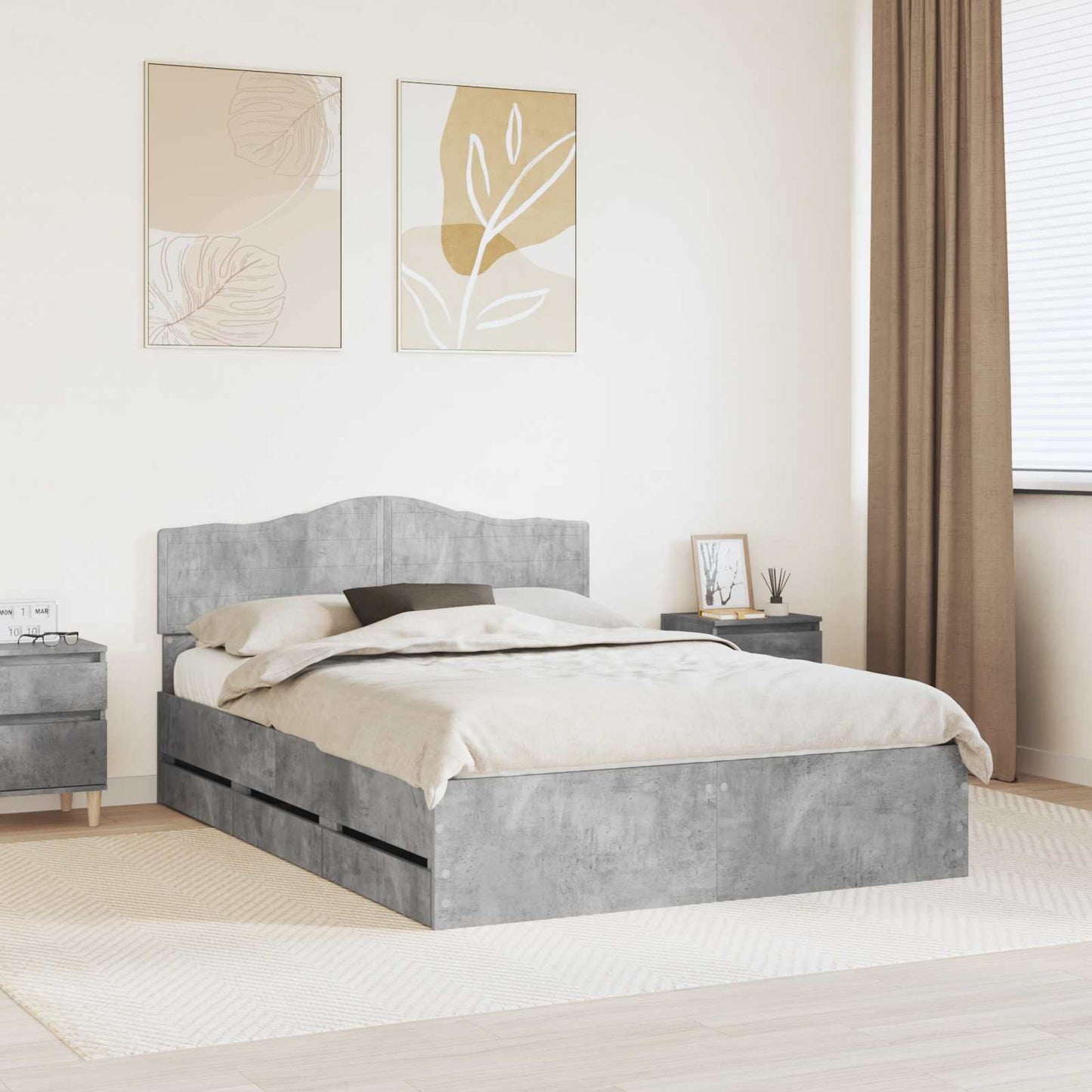 vidaXL Σκελετός Κρεβατιού Σκυρόδεμα Γκρι 140 x 190 cm Μηχανήματος Ξύλο