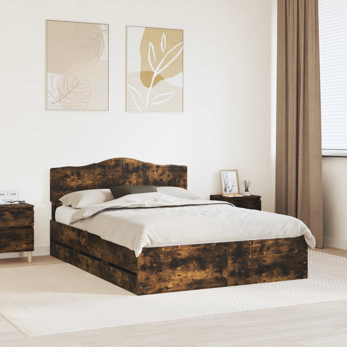 vidaXL Σκελετός Κρεβατιού Καπνιστό Δρύς 140 x 190 cm Μηχανήματος Ξύλο