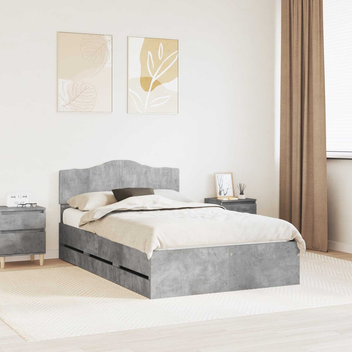 vidaXL Σκελετός Κρεβατιού Σκυρόδεμα Γκρι 135 x 190 cm Μηχανήματος Ξύλο