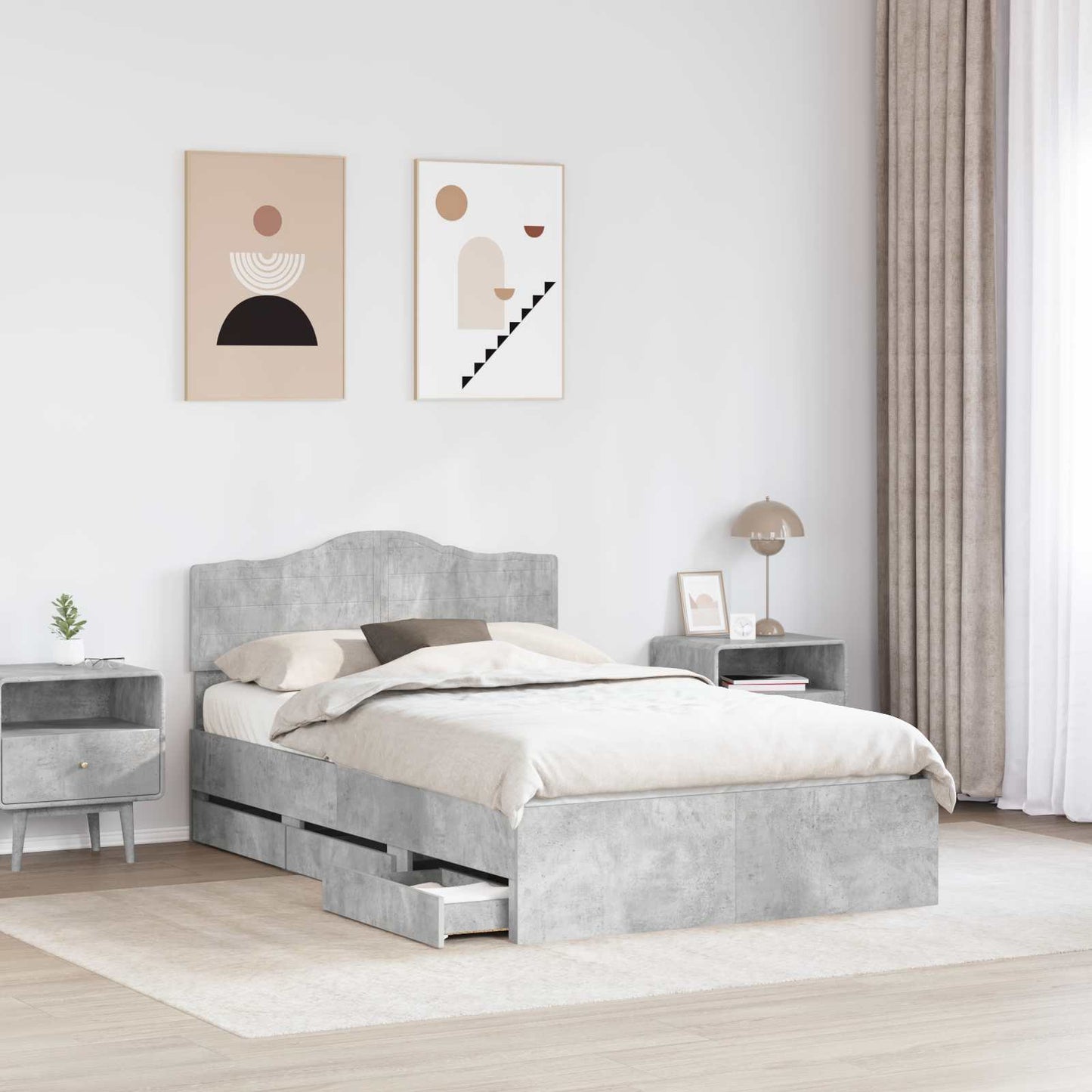 vidaXL Σκελετός Κρεβατιού Σκυρόδεμα Γκρι 135 x 190 cm Μηχανήματος Ξύλο