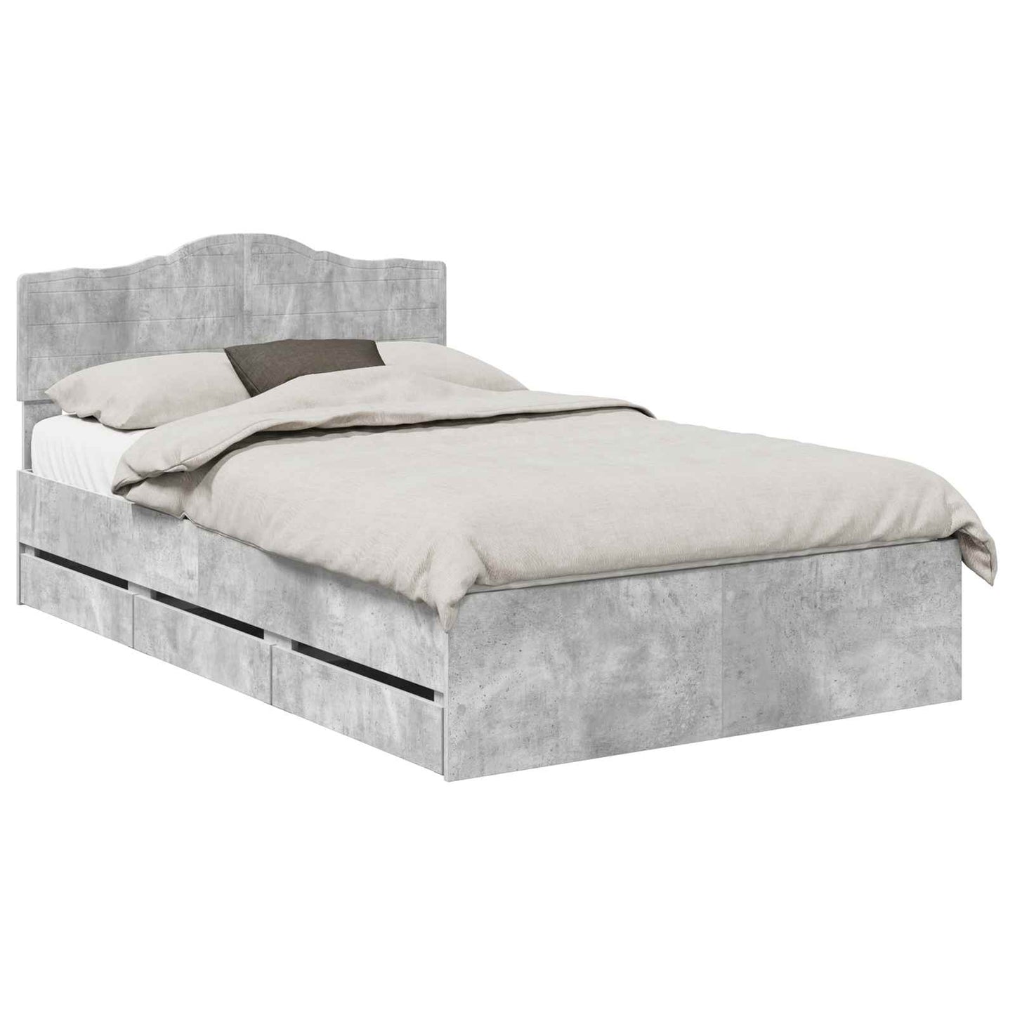 vidaXL Σκελετός Κρεβατιού Σκυρόδεμα Γκρι 135 x 190 cm Μηχανήματος Ξύλο