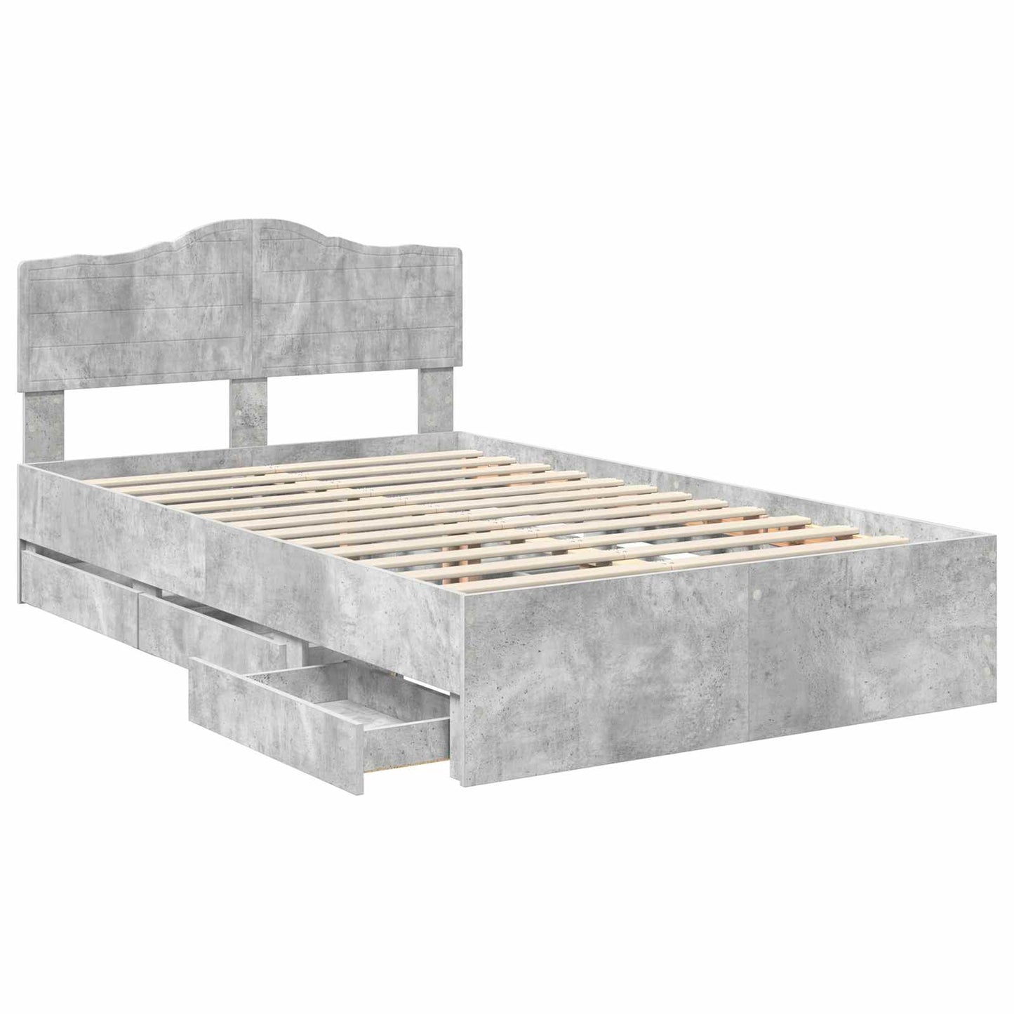 vidaXL Σκελετός Κρεβατιού Σκυρόδεμα Γκρι 135 x 190 cm Μηχανήματος Ξύλο