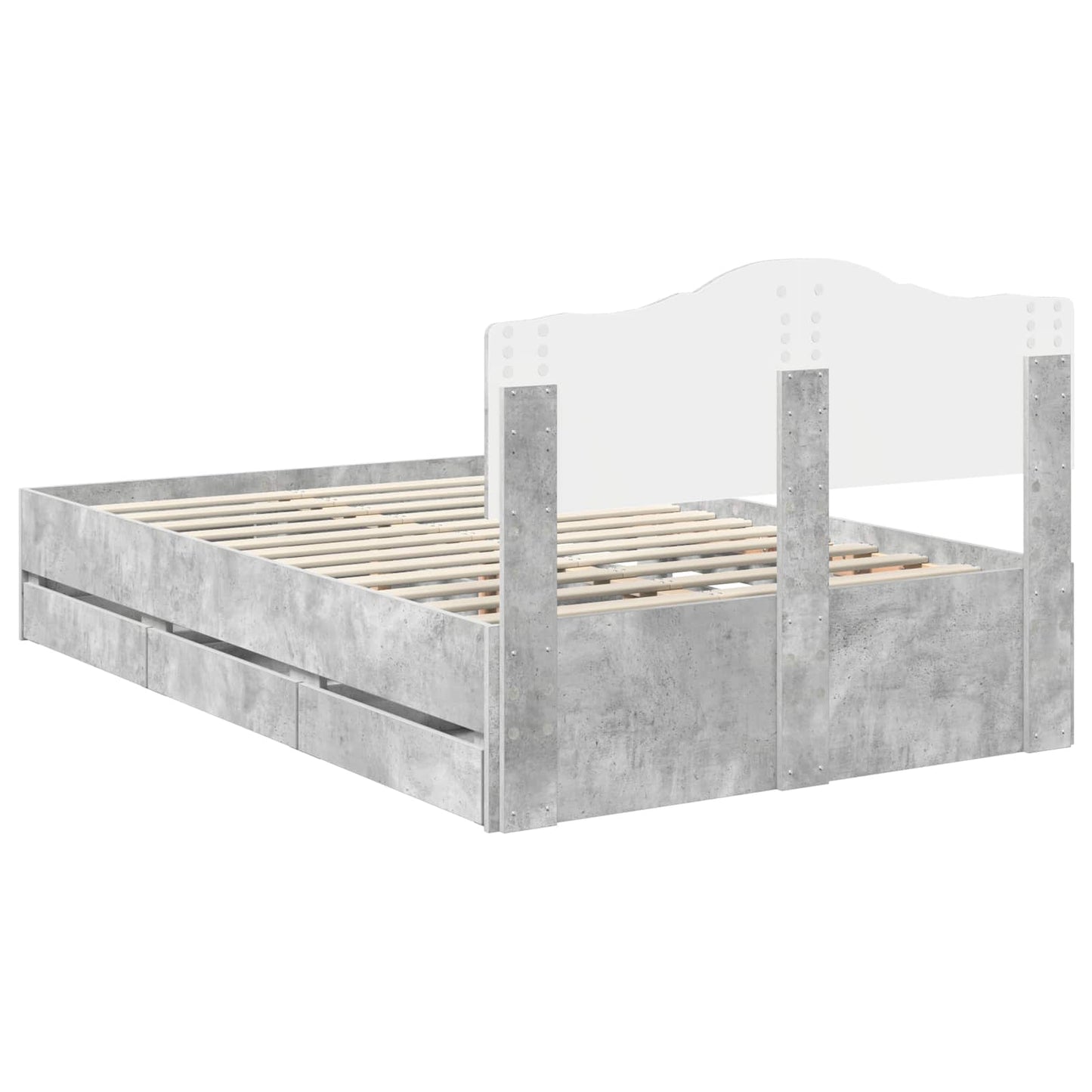 vidaXL Σκελετός Κρεβατιού Σκυρόδεμα Γκρι 135 x 190 cm Μηχανήματος Ξύλο