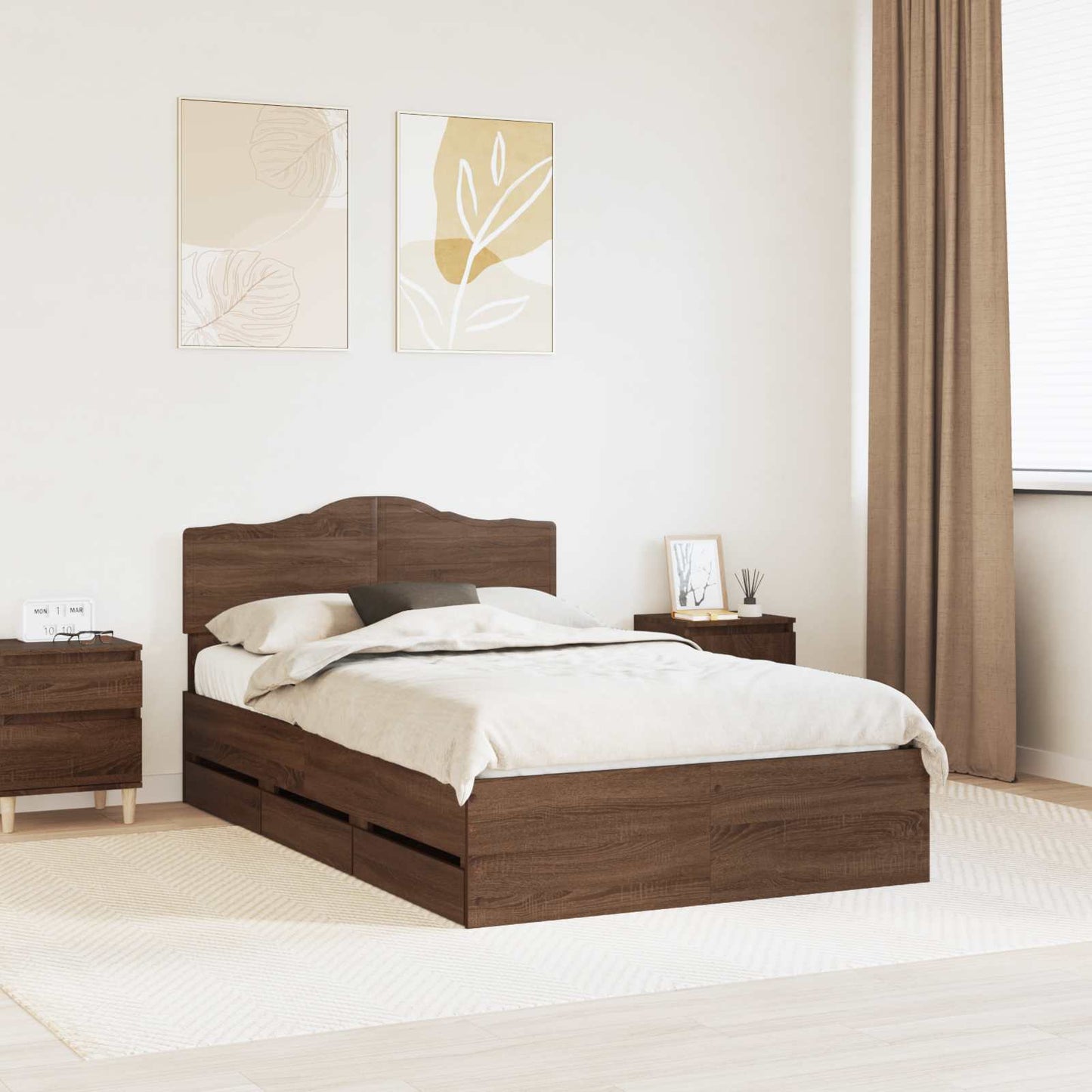 vidaXL Σκελετός Κρεβατιού Καφέ δρυς 135 x 190 cm Μηχανήματος Ξύλο