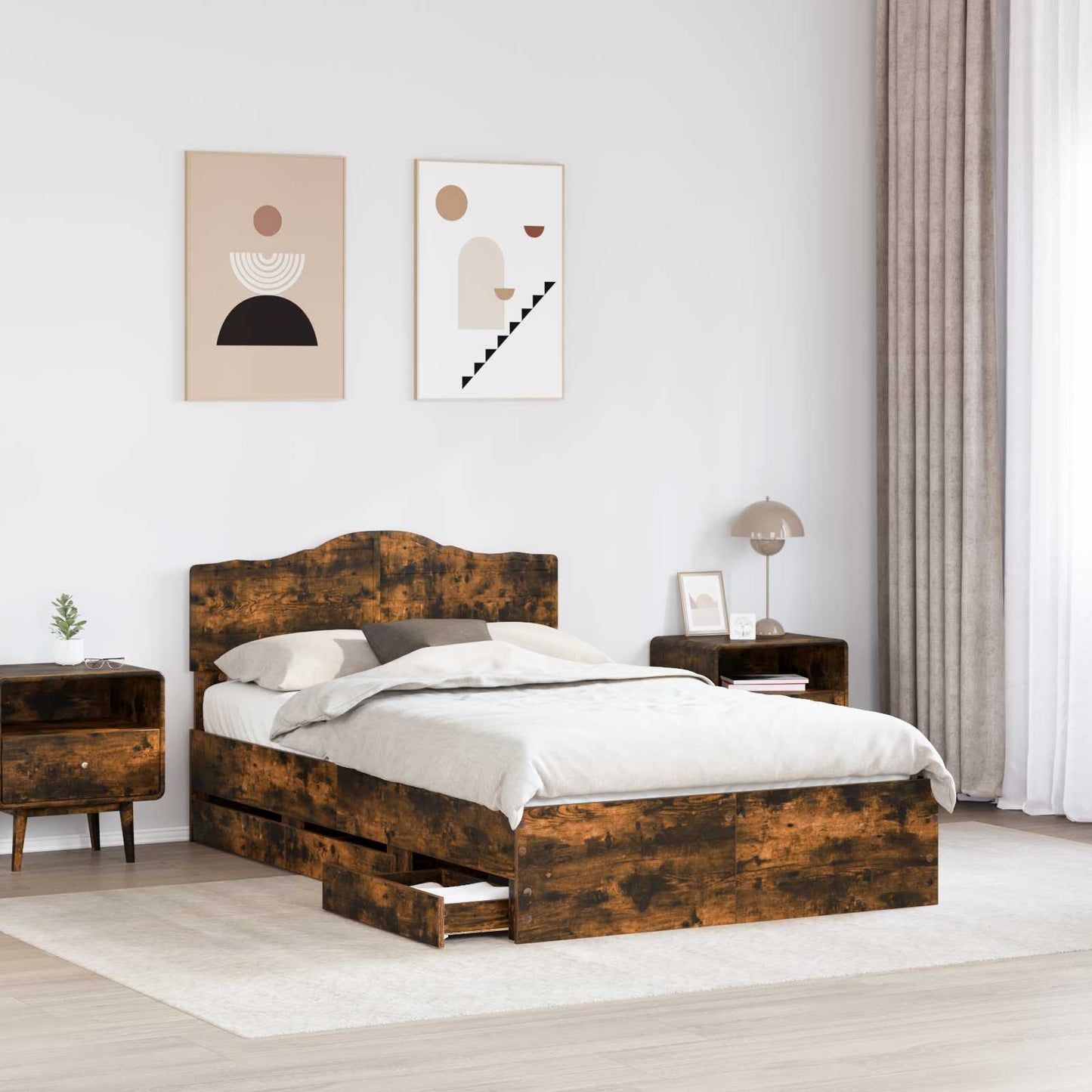 vidaXL Σκελετός Κρεβατιού Καπνιστό Δρύς 120 x 190 cm Μηχανήματος Ξύλο
