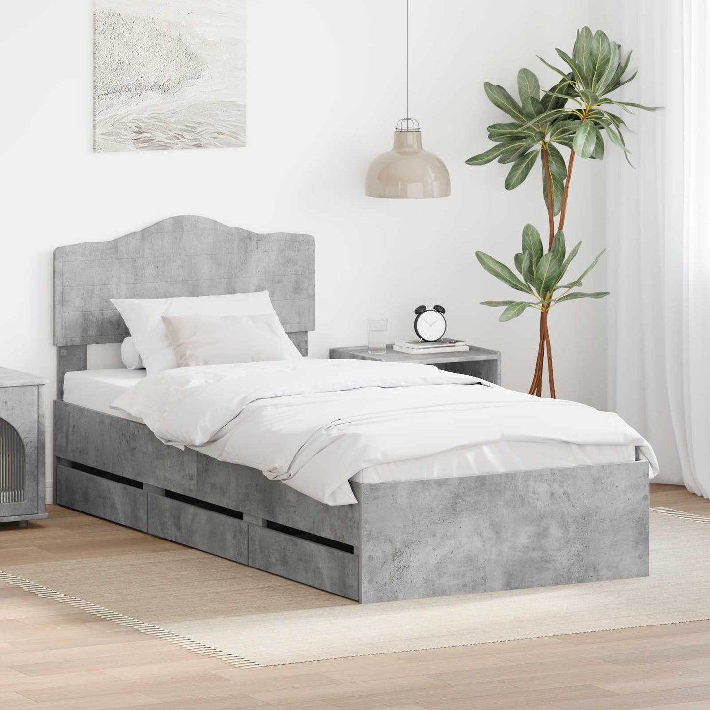 vidaXL Σκελετός Κρεβατιού Σκυρόδεμα Γκρι 90 x 190 cm Μηχανήματος Ξύλο