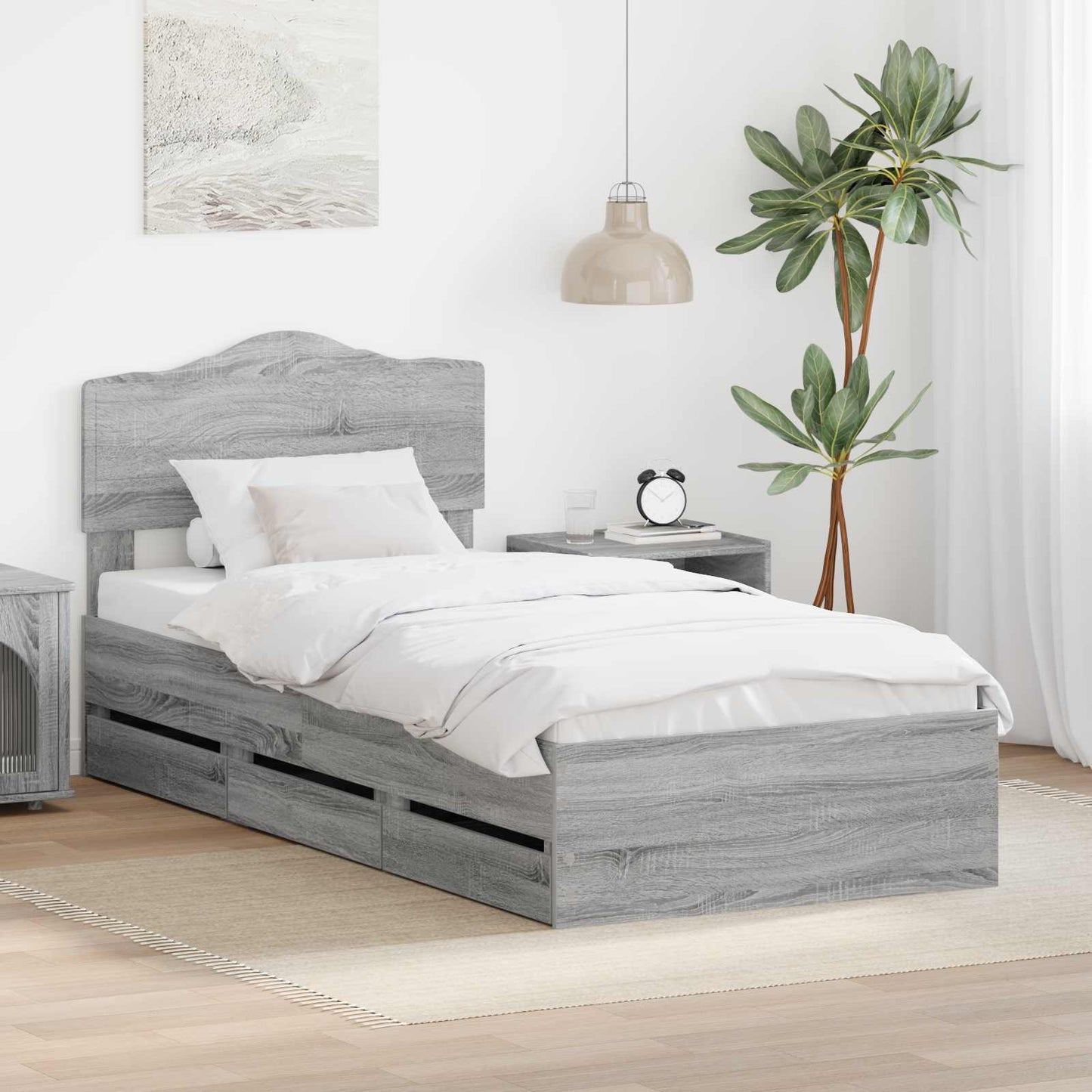 vidaXL Σκελετός Κρεβατιού Γκρίζο Σονομα 90 x 200 cm Μηχανήματος Ξύλο