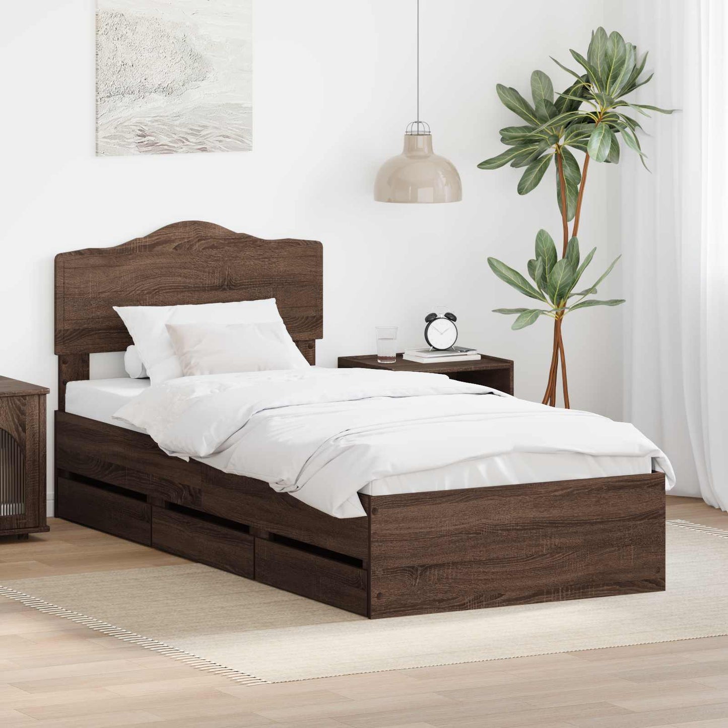 vidaXL Σκελετός Κρεβατιού Καφέ δρυς 90 x 200 cm Μηχανήματος Ξύλο