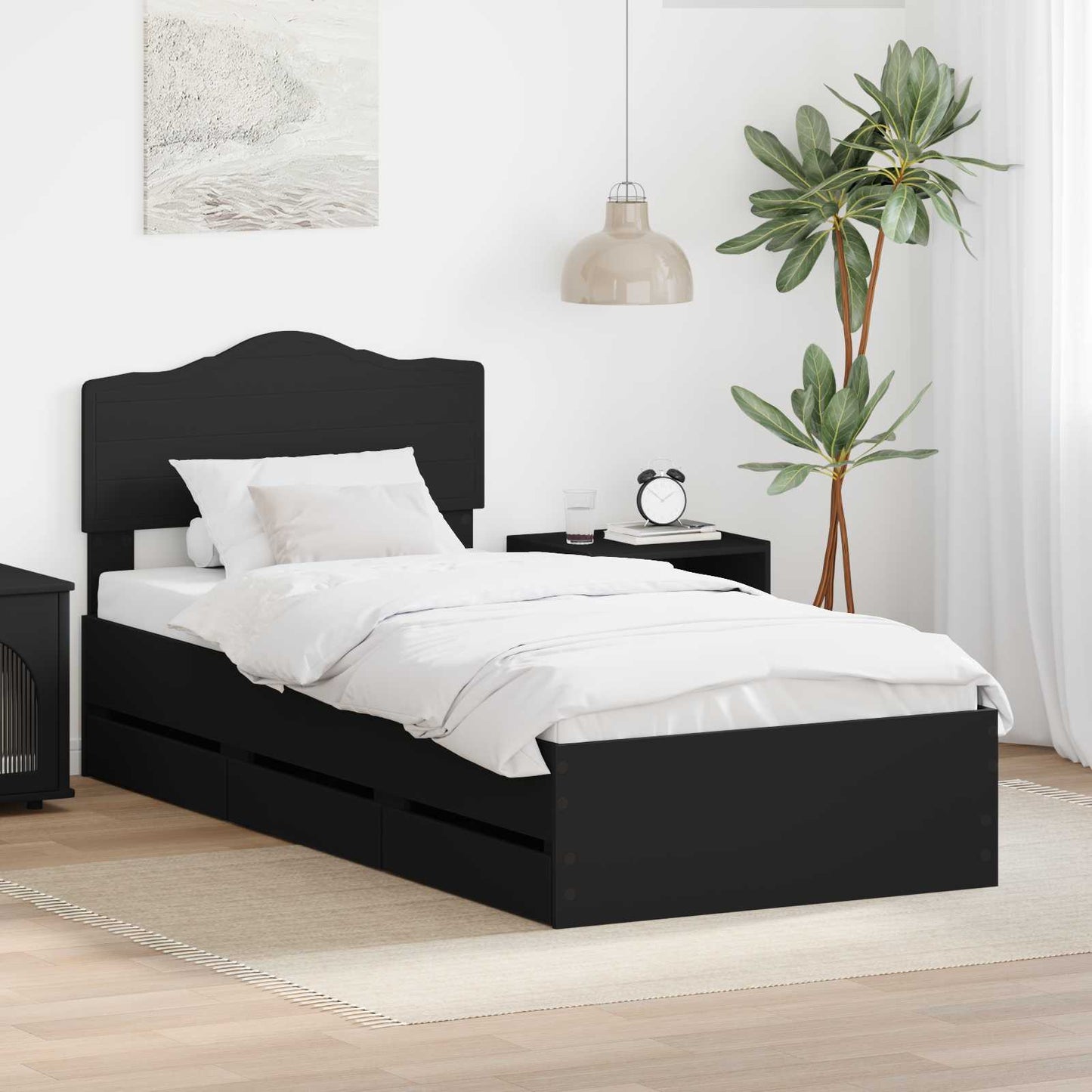 vidaXL Σκελετός Κρεβατιού Μαύρο 90 x 200 cm Μηχανήματος Ξύλο