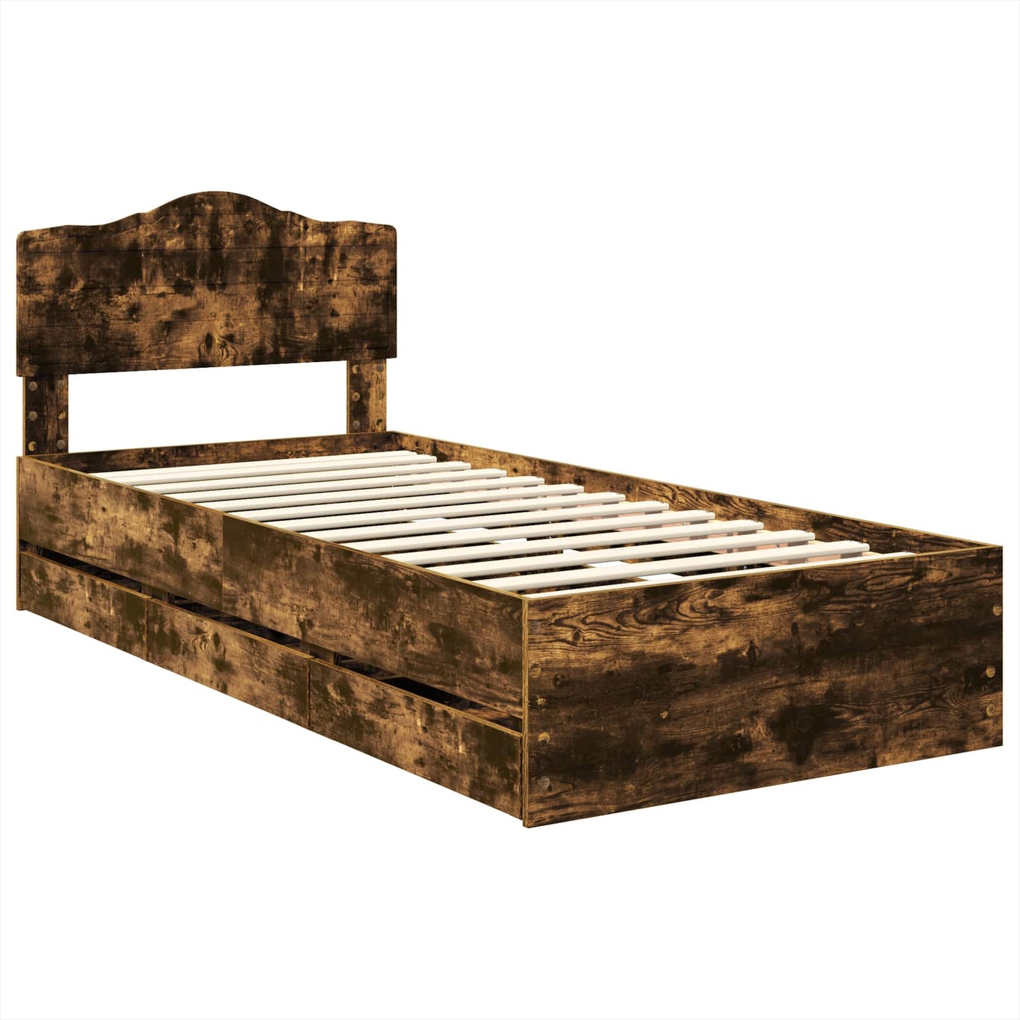 vidaXL Σκελετός Κρεβατιού Καπνιστό Δρύς 90 x 200 cm Μηχανήματος Ξύλο