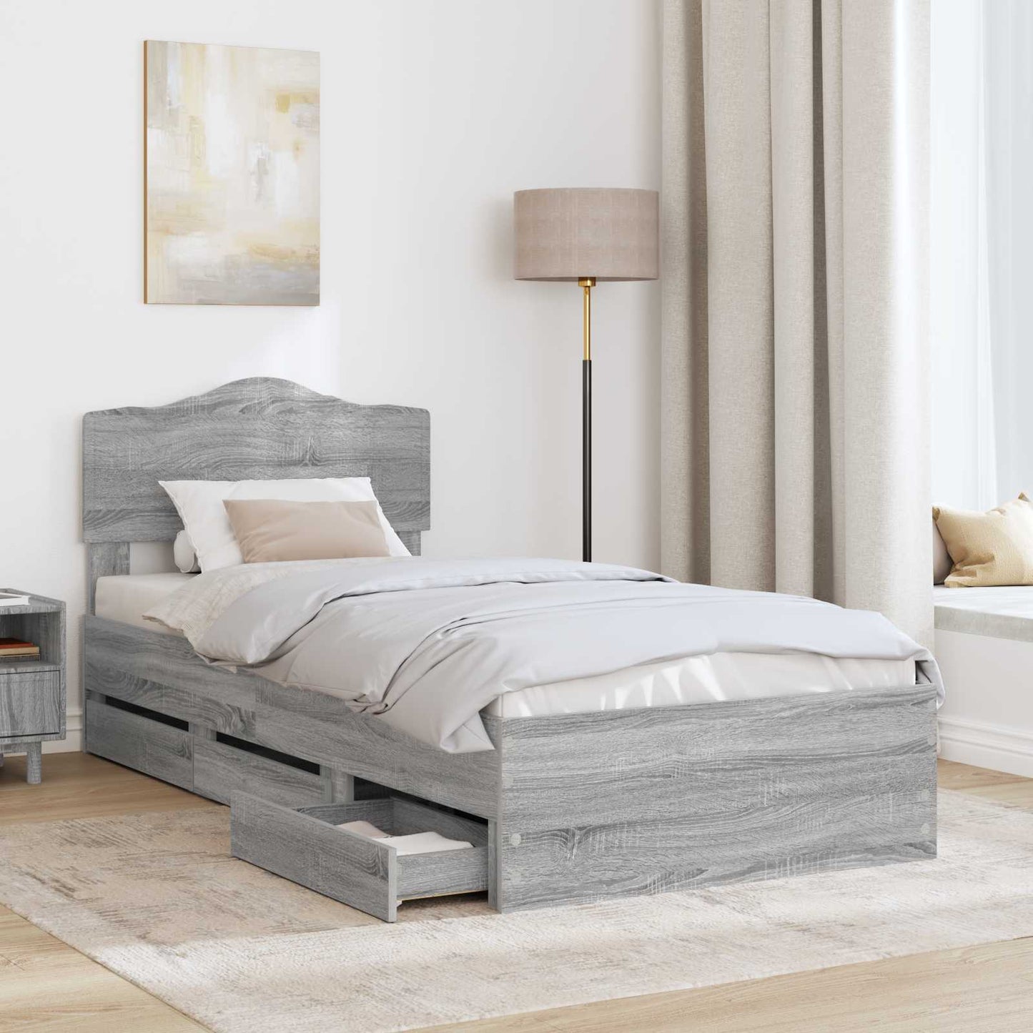 vidaXL Σκελετός Κρεβατιού Γκρίζο Σονομα 90 x 190 cm Μηχανήματος Ξύλο