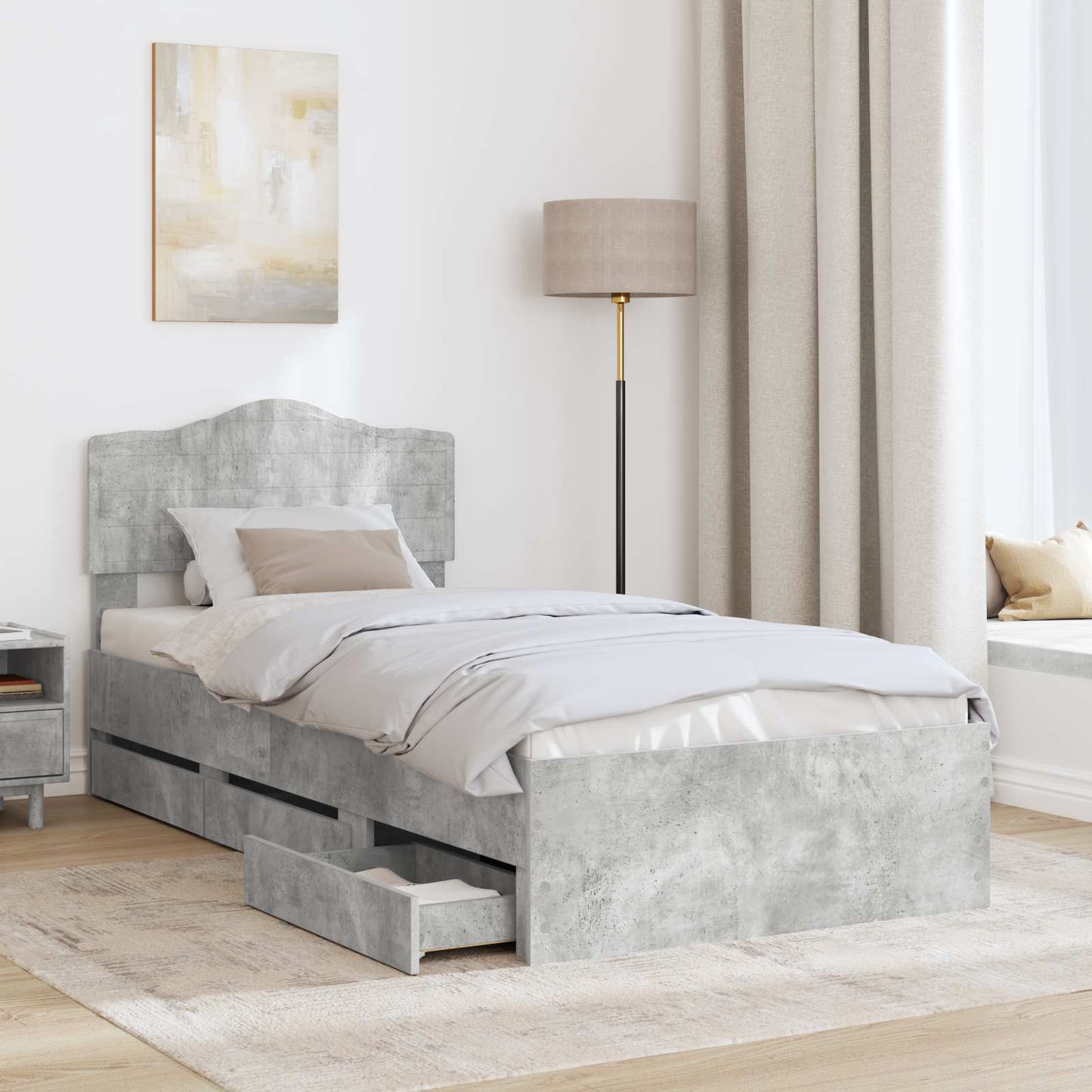 vidaXL Σκελετός Κρεβατιού Σκυρόδεμα Γκρι 75 x 190 cm Μηχανήματος Ξύλο