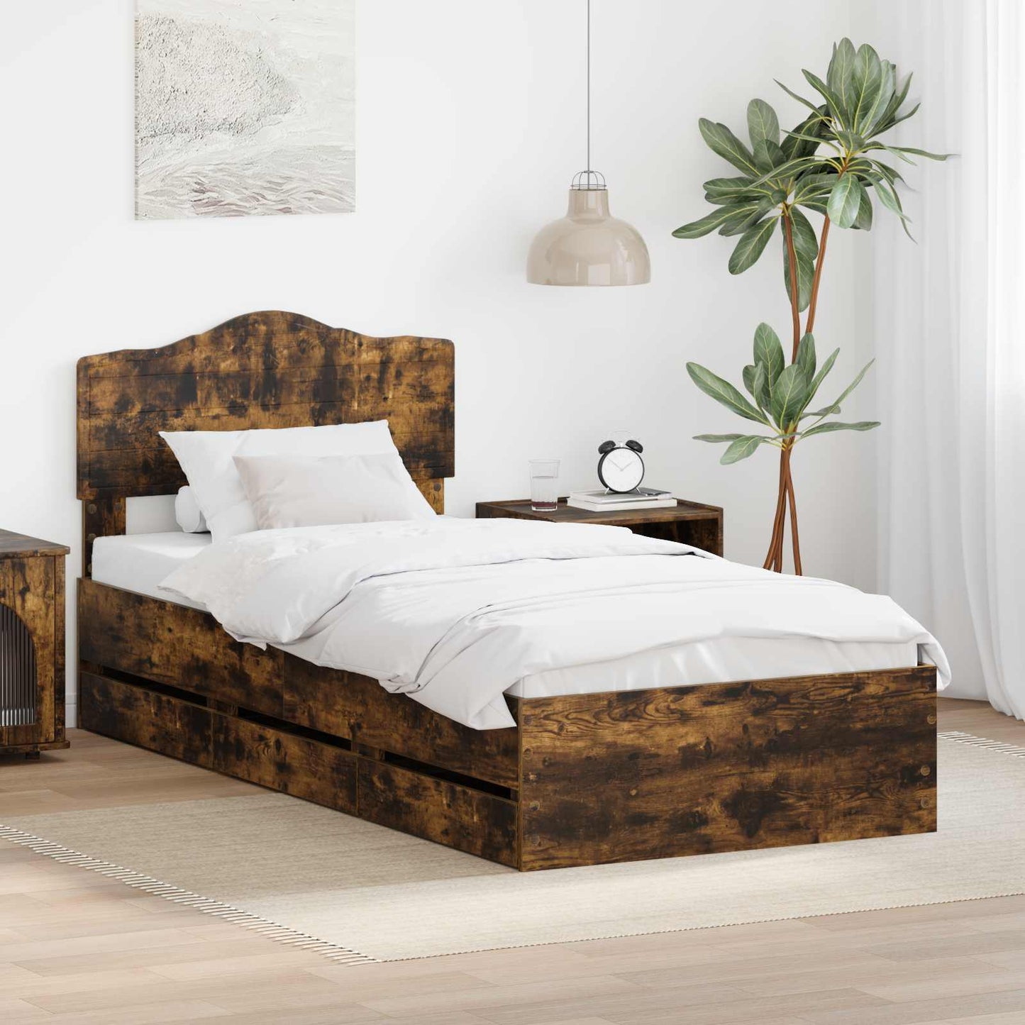 vidaXL Σκελετός Κρεβατιού Καπνιστό Δρύς 75 x 190 cm Μηχανήματος Ξύλο