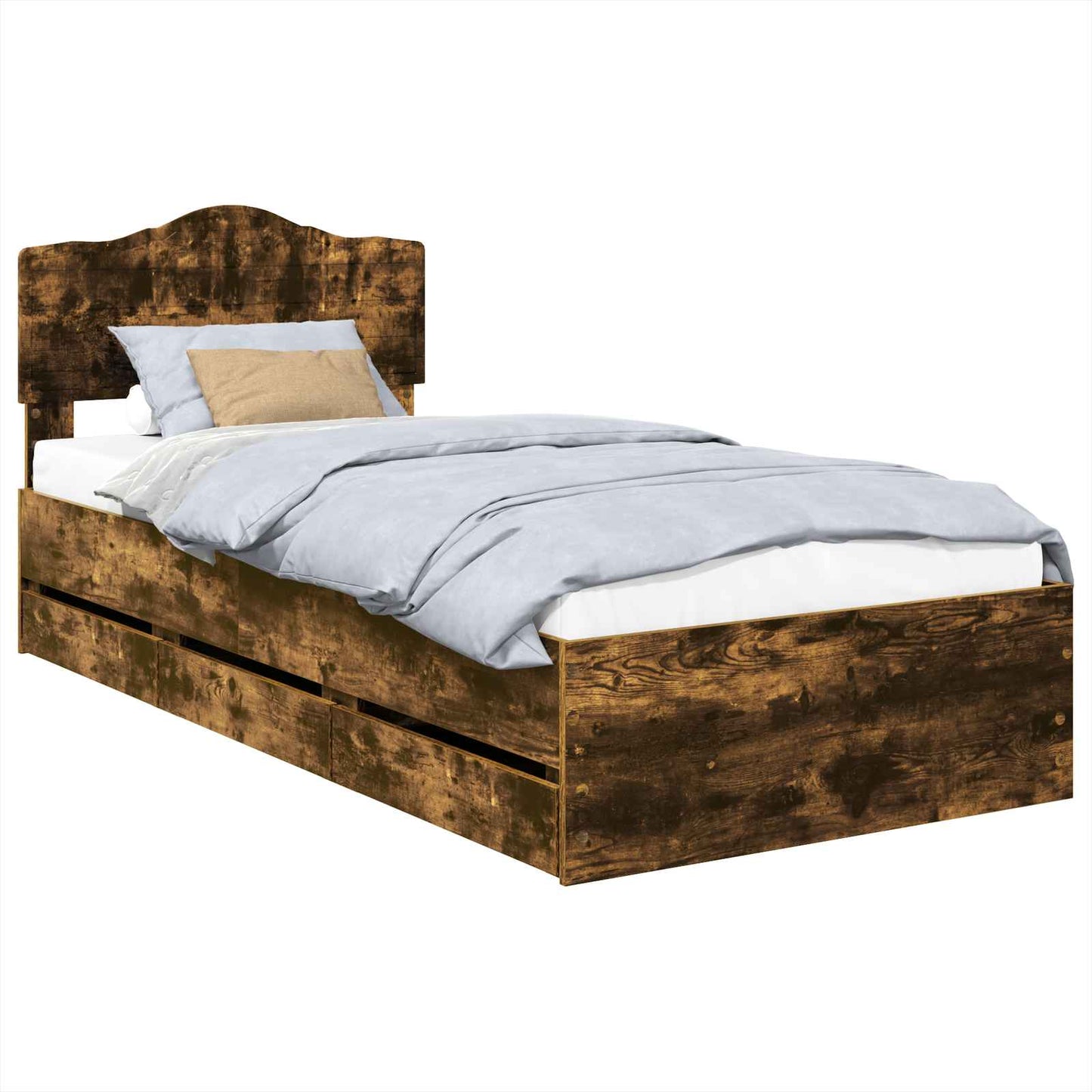 vidaXL Σκελετός Κρεβατιού Καπνιστό Δρύς 75 x 190 cm Μηχανήματος Ξύλο