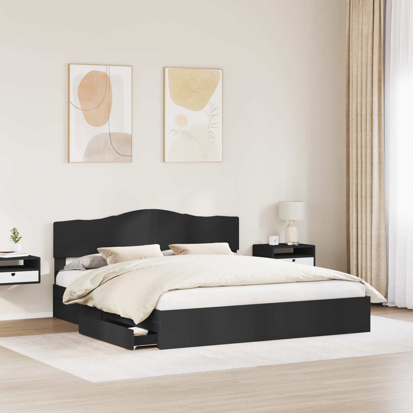 vidaXL Κρεβάτι Αποθήκης Μαύρο 200 x 200 cm Επεξεργασμένο ξύλο