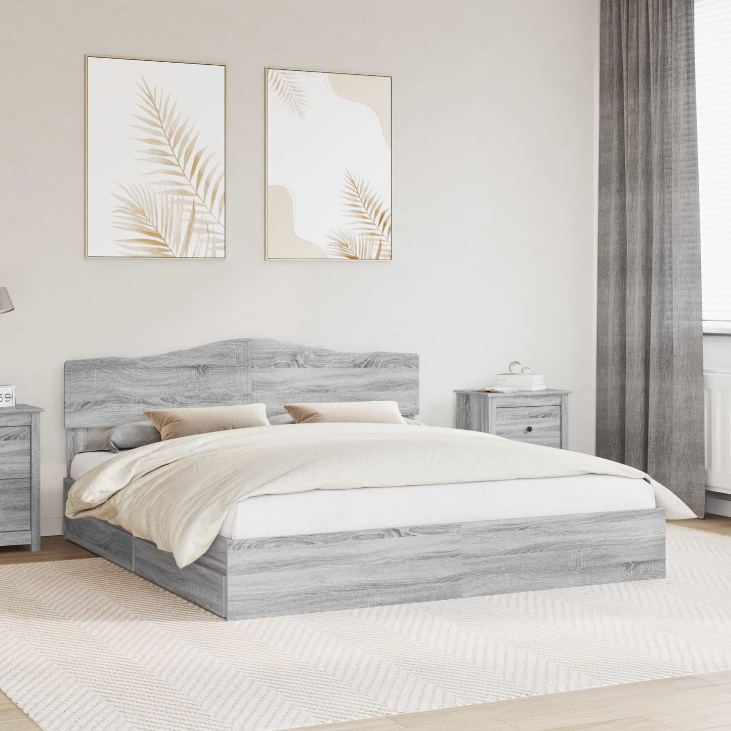 vidaXL Κρεβάτι Αποθήκης Γκρίζο Σονομα 180 x 200 cm Επεξεργασμένο Ξύλο