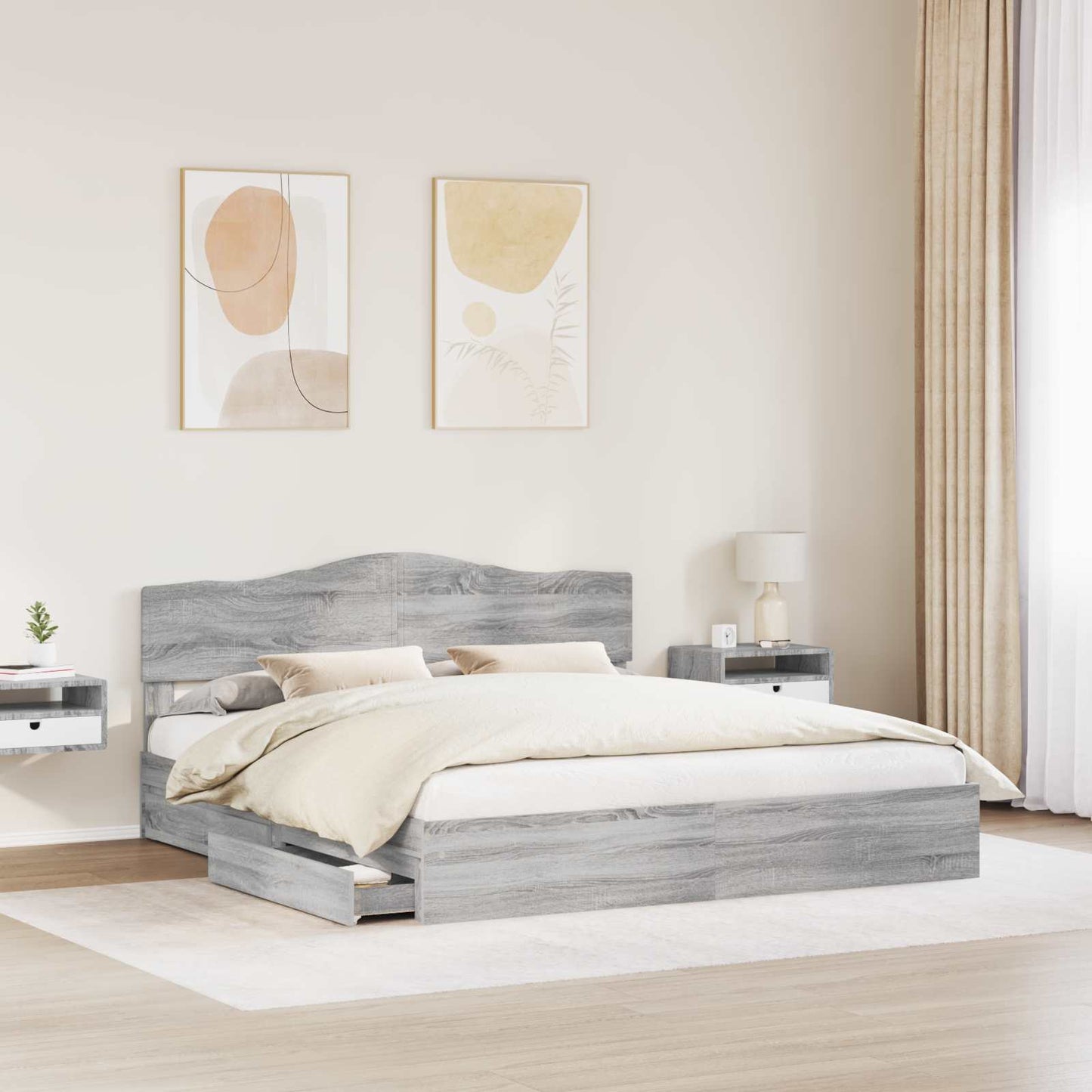 vidaXL Κρεβάτι Αποθήκης Γκρίζο Σονομα 180 x 200 cm Επεξεργασμένο Ξύλο